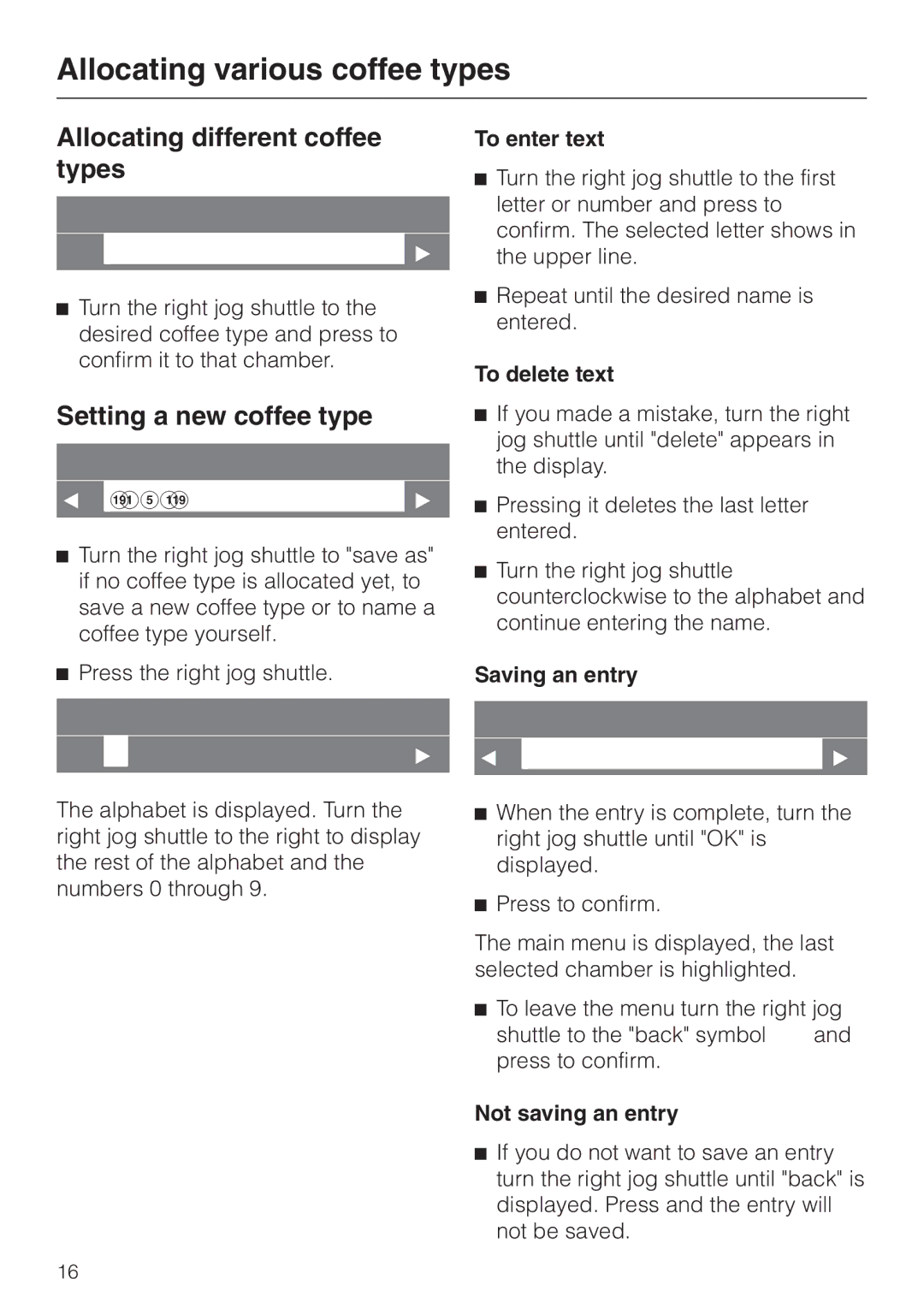 Miele CVA 2660 installation instructions Allocating different coffee types, Setting a new coffee type 