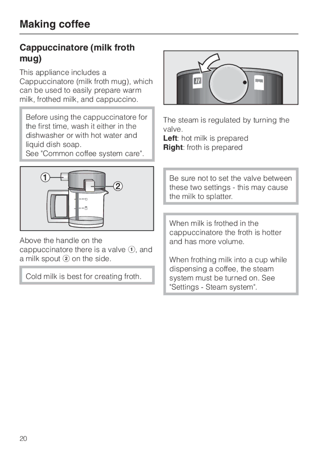 Miele CVA 2660 installation instructions Cappuccinatore milk froth mug 