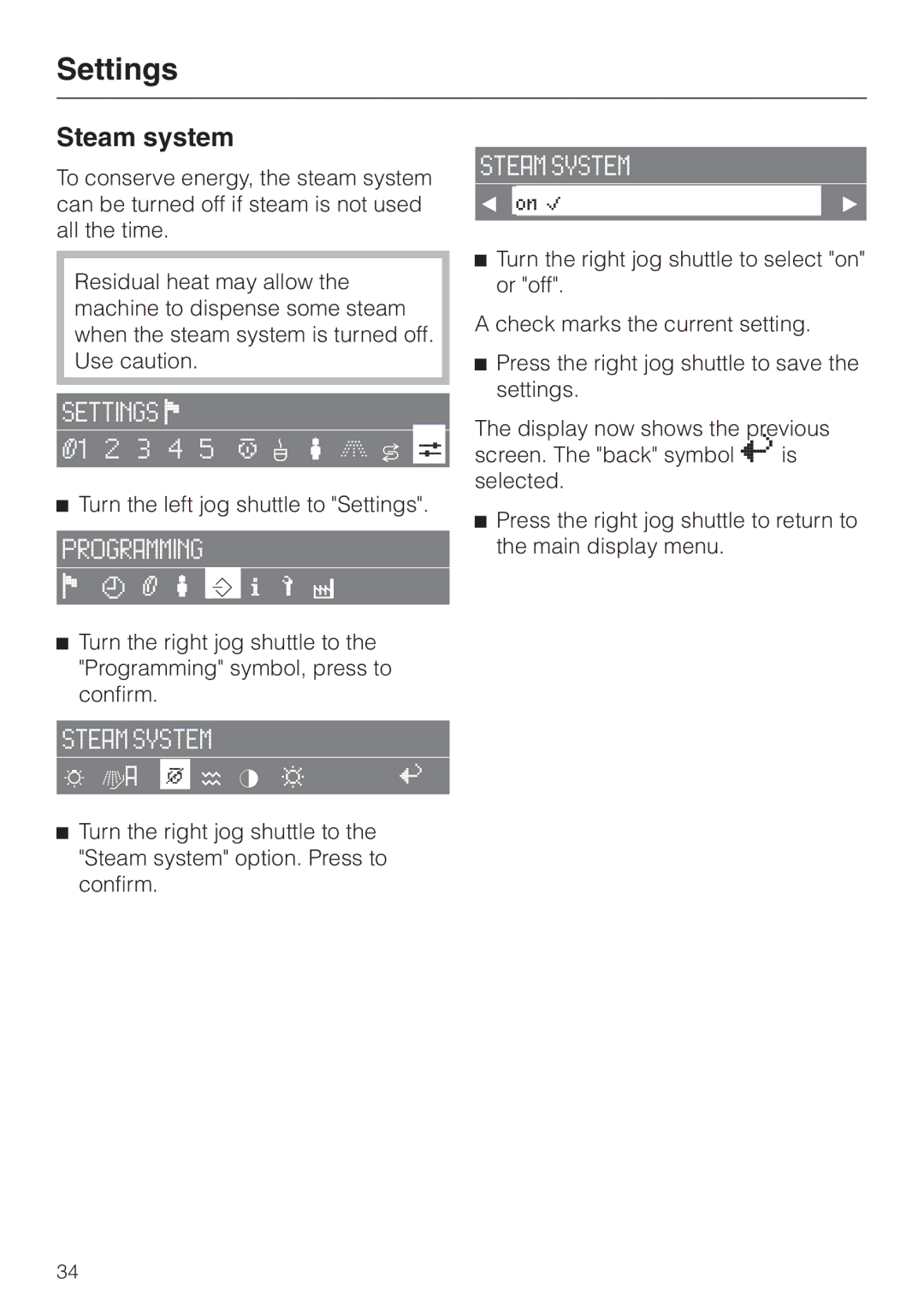 Miele CVA 2660 installation instructions Steam system 