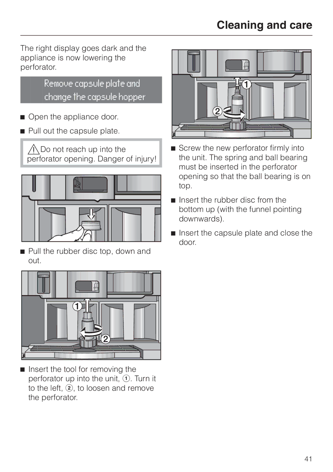 Miele CVA 2660 installation instructions Remove capsule plate and change the capsule hopper 