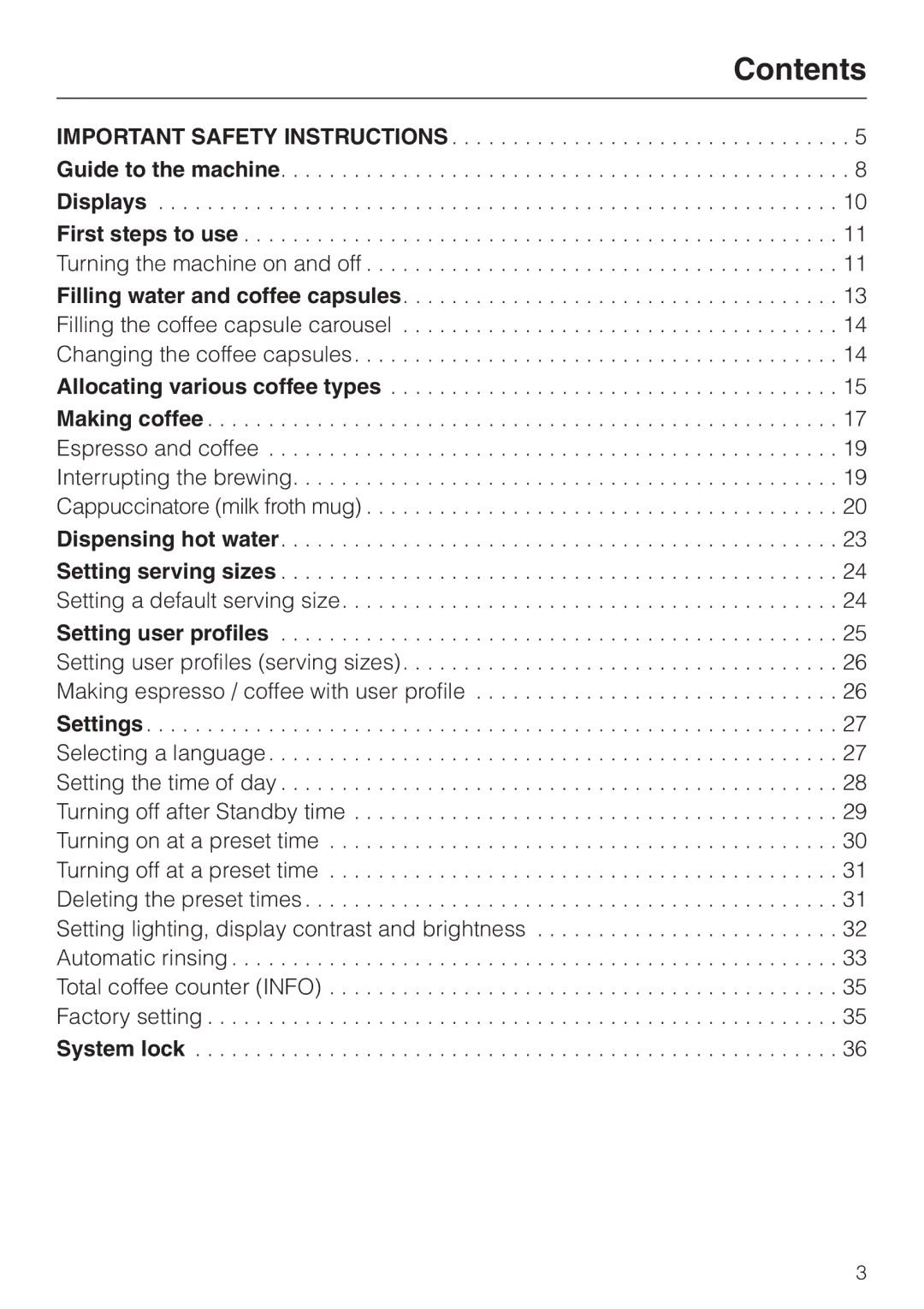 Miele CVA 2660 manual Contents 