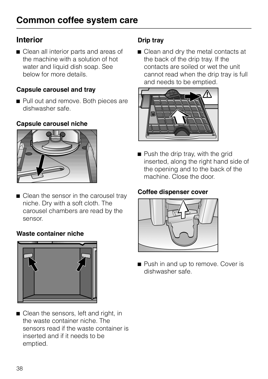 Miele CVA 2660 manual Common coffee system care, Interior 