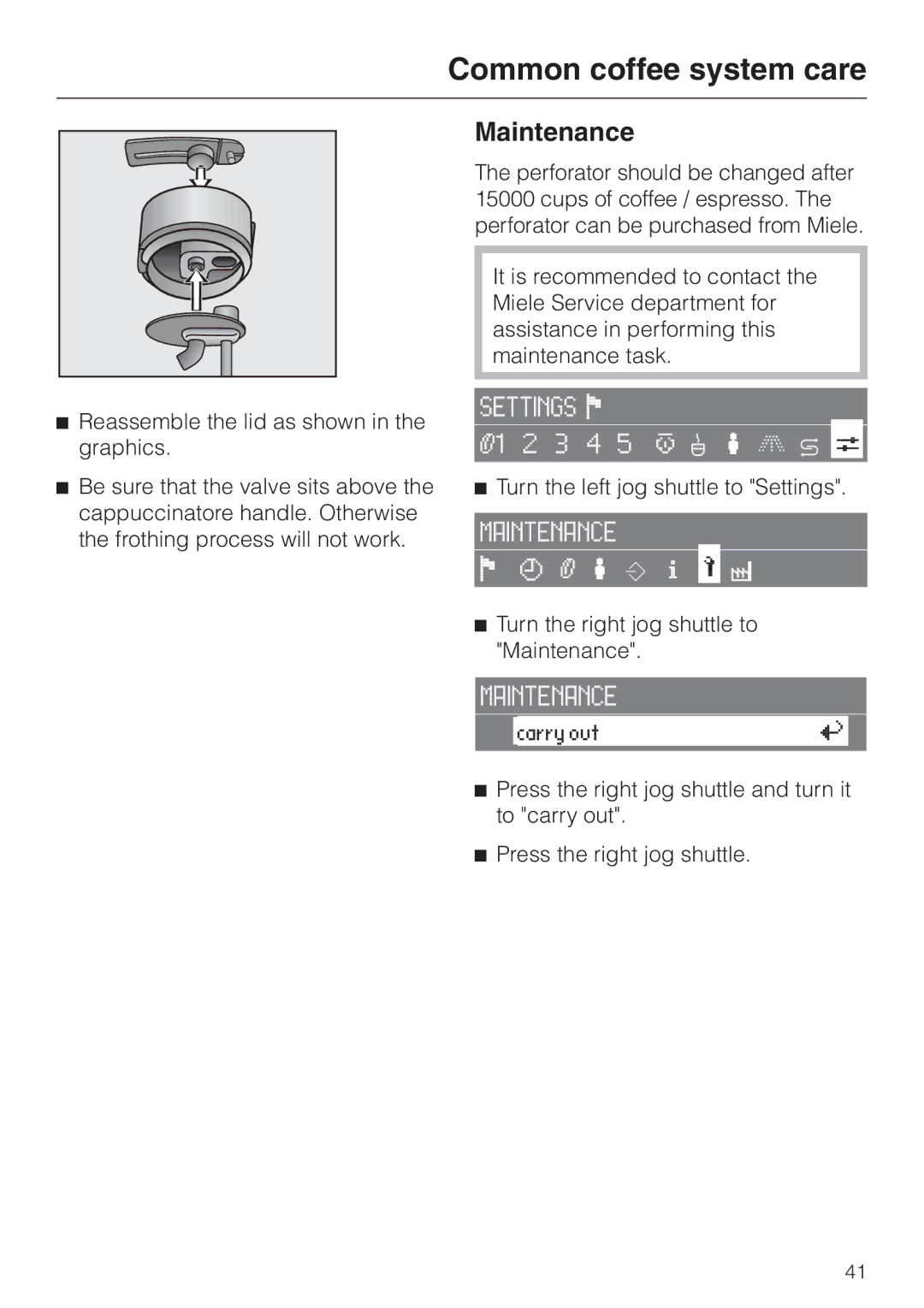 Miele CVA 2660 manual Maintenance 