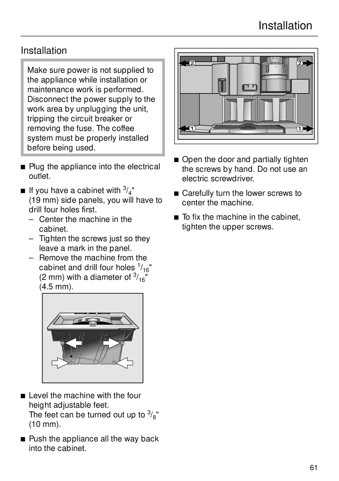 Miele CVA 2660 manual Installation 