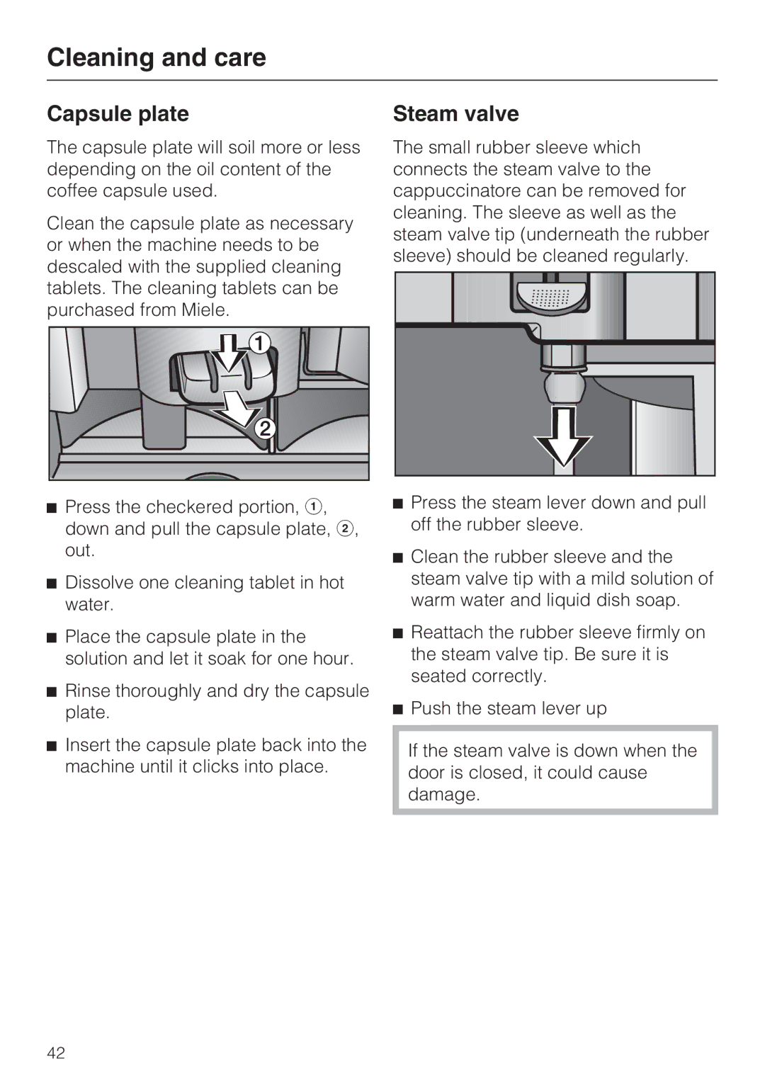 Miele CVA 2662 installation instructions Capsule plate, Steam valve 