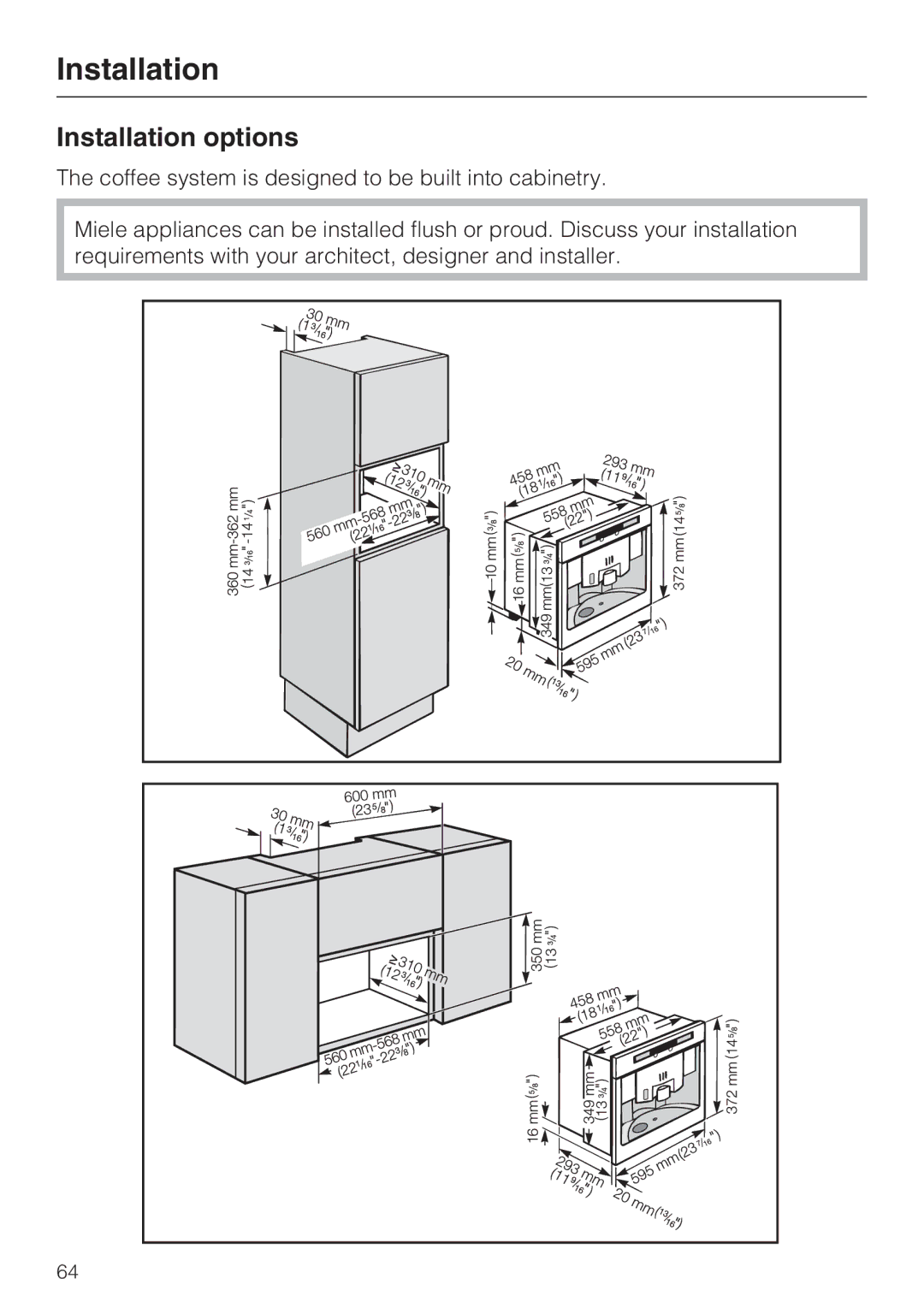 Miele CVA 2662 installation instructions Installation options 