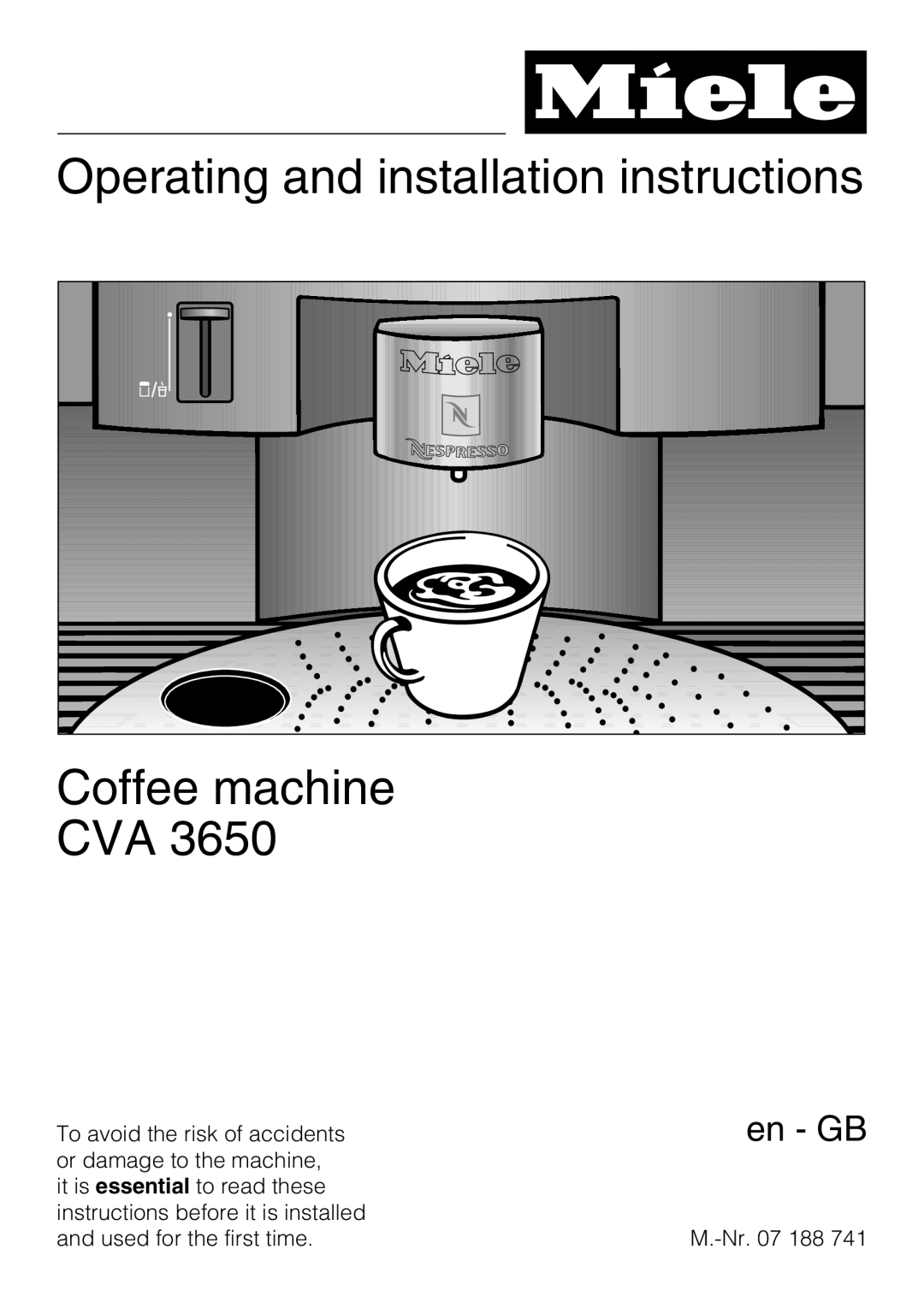 Miele CVA 3650 installation instructions Operating and installation instructions, Coffee machine CVA, en - GB 