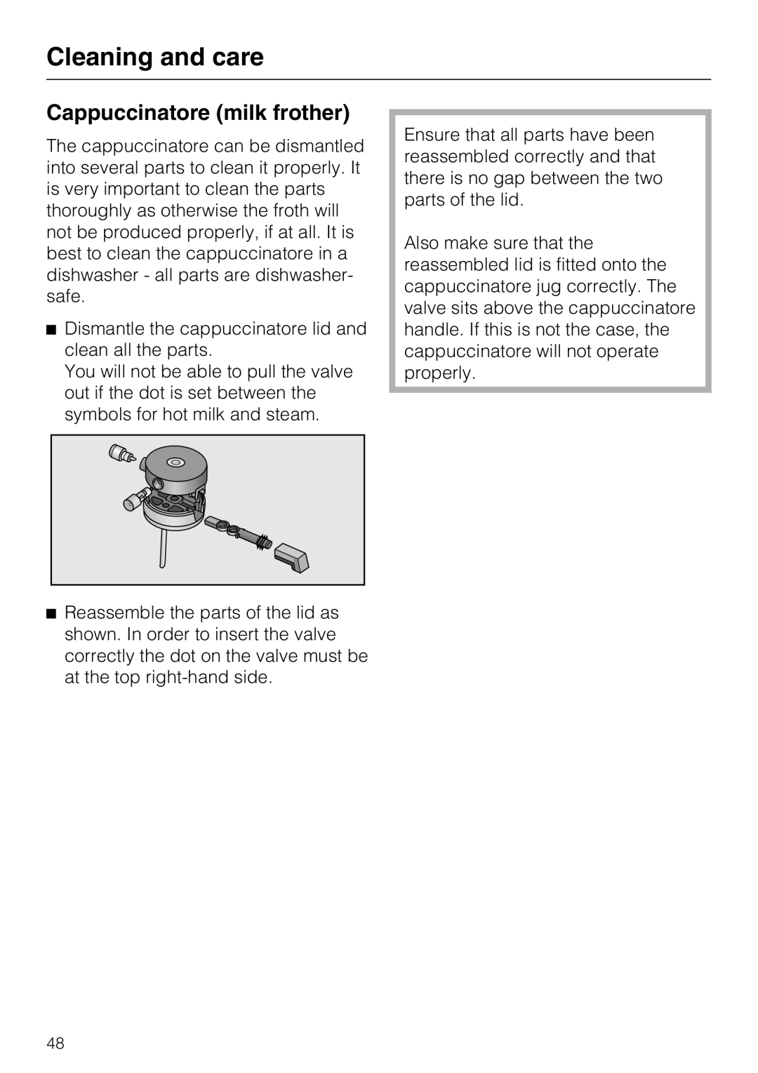 Miele CVA 3650 installation instructions Cappuccinatore milk frother, Cleaning and care 