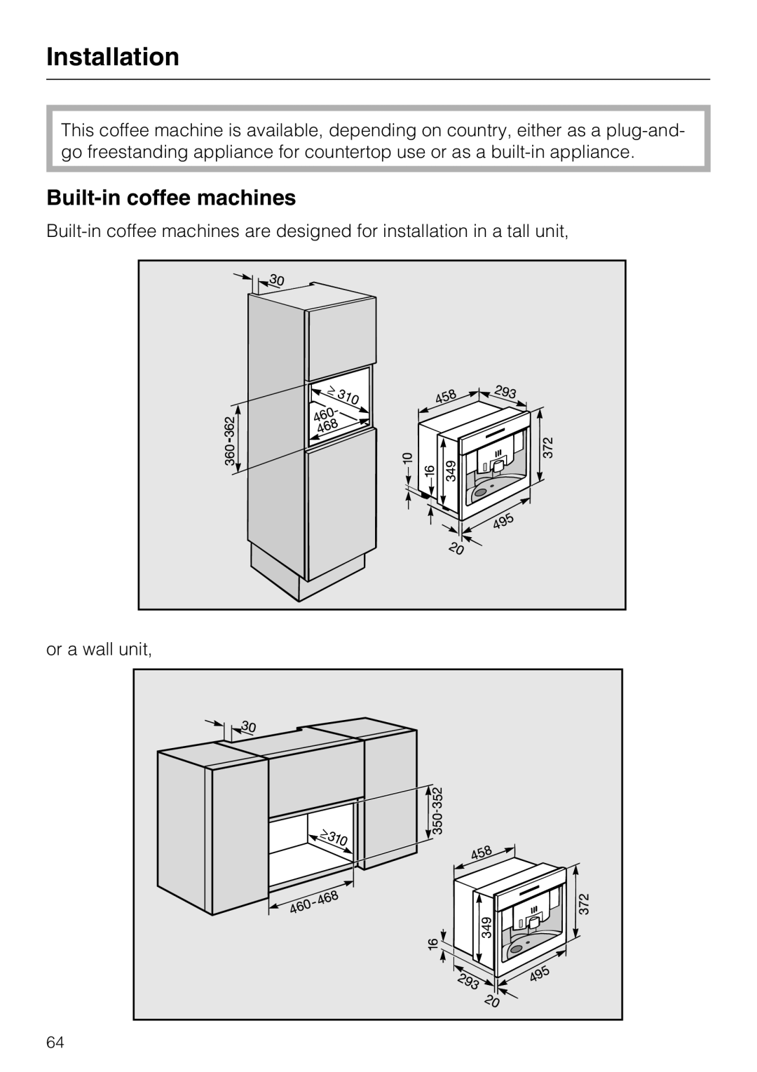 Miele CVA 3650 installation instructions Installation, Built-incoffee machines 