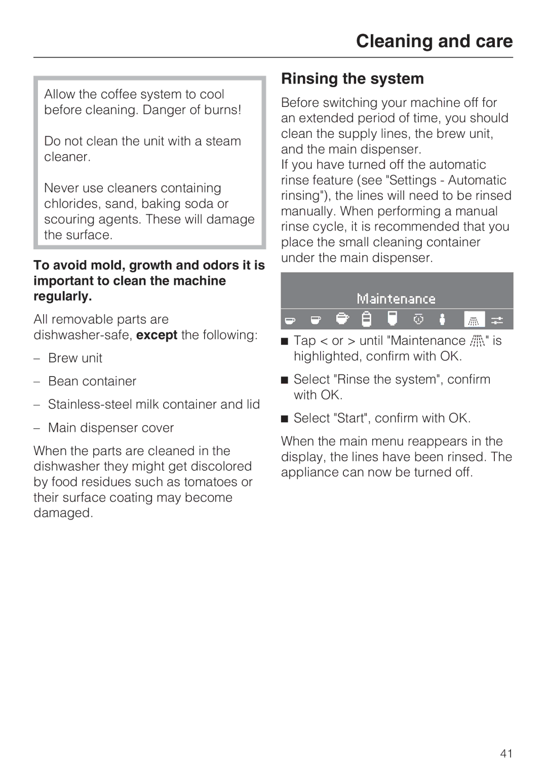 Miele CVA 4066 installation instructions Rinsing the system 