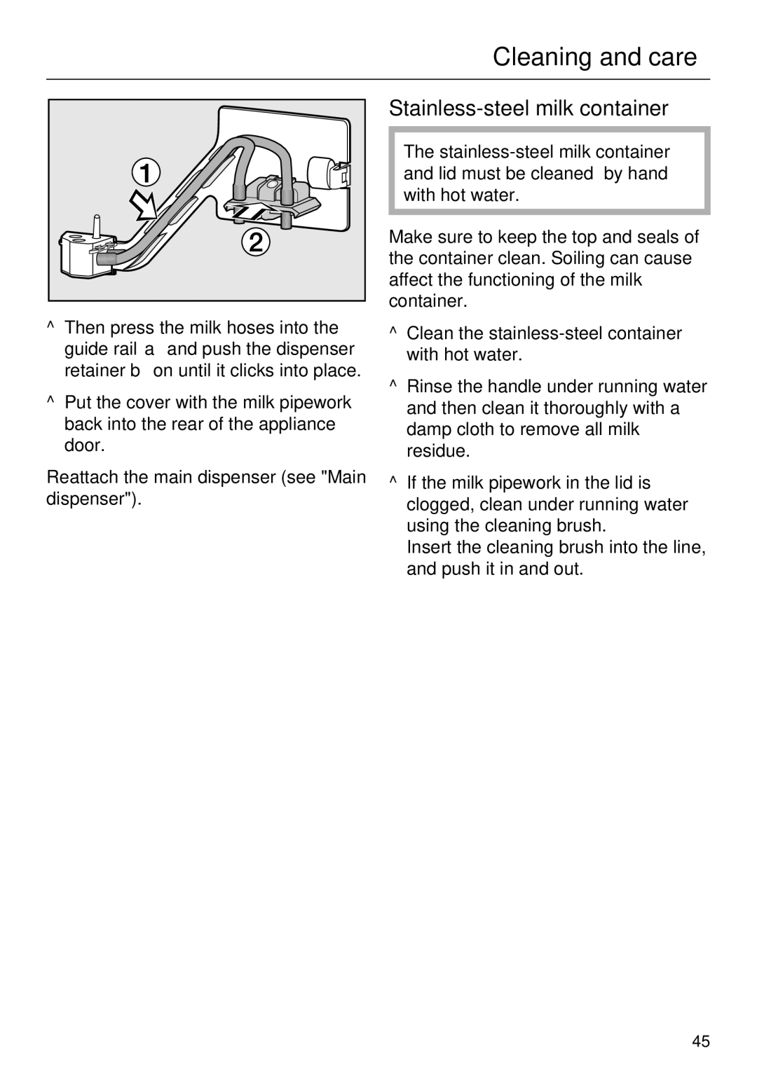 Miele CVA 4066 installation instructions Stainless-steel milk container 