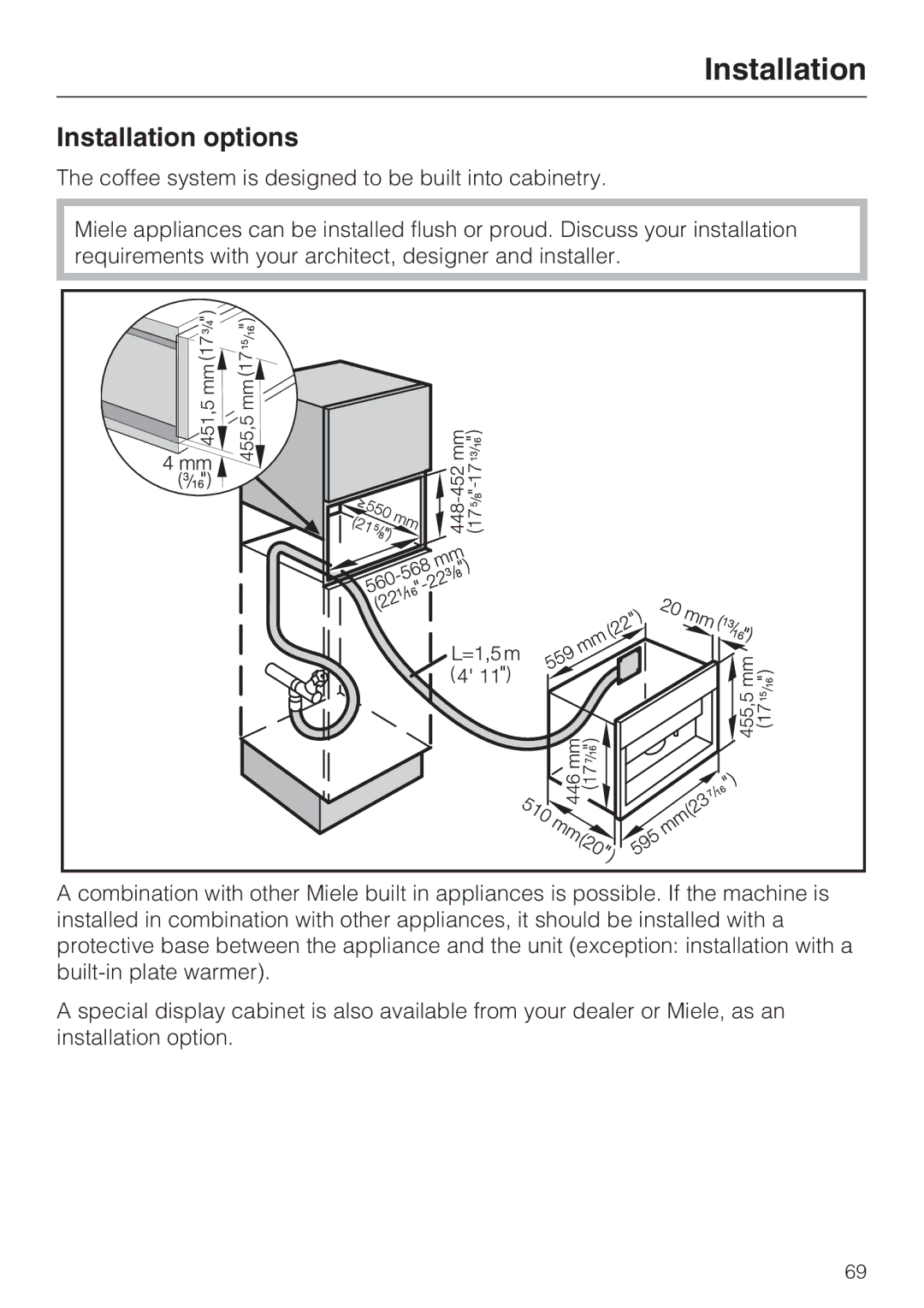 Miele CVA 4066 installation instructions Installation options 