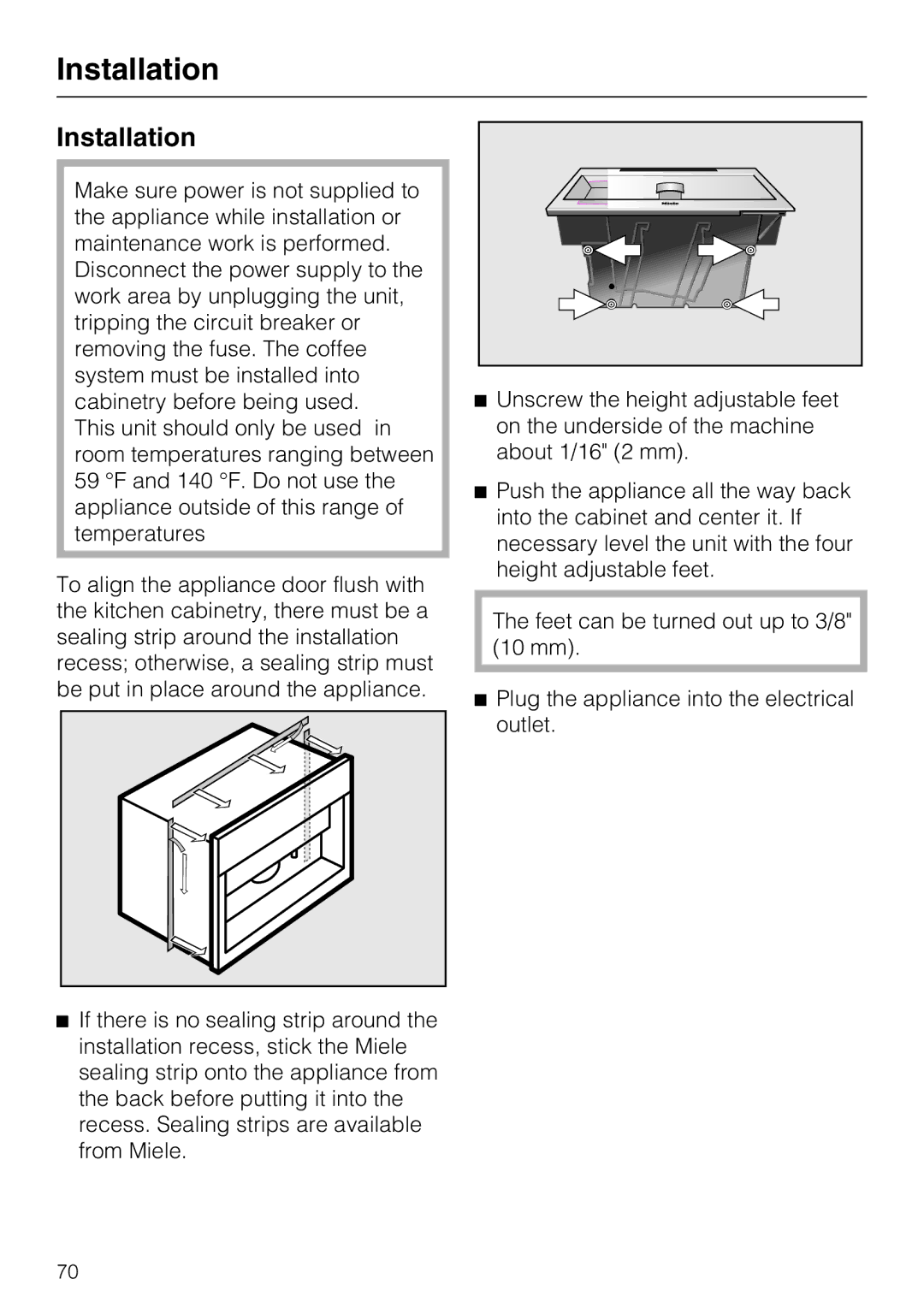 Miele CVA 4066 installation instructions Installation 