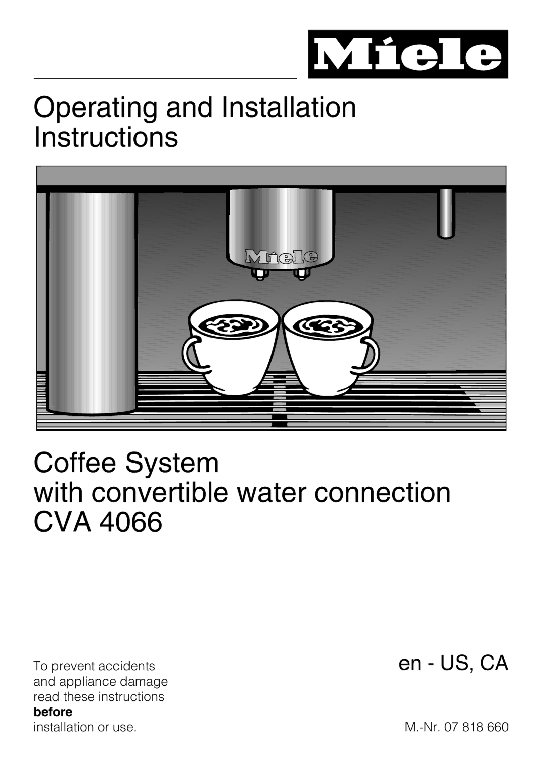 Miele CVA 4066 installation instructions En US, CA 