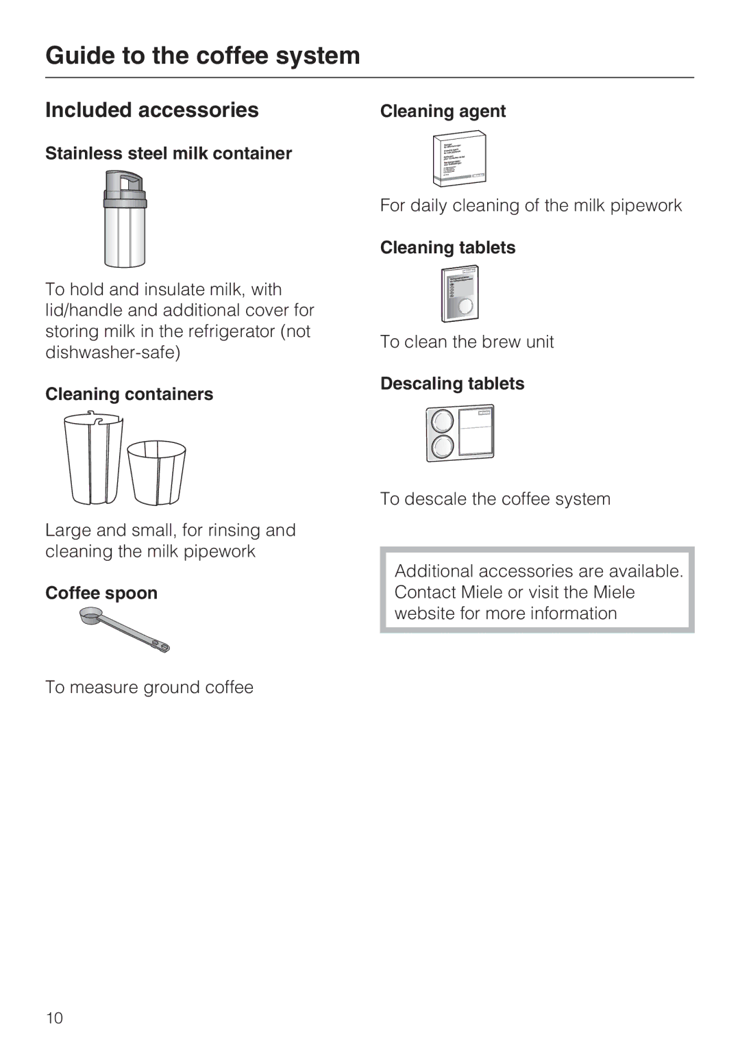 Miele CVA 4066 installation instructions Included accessories 