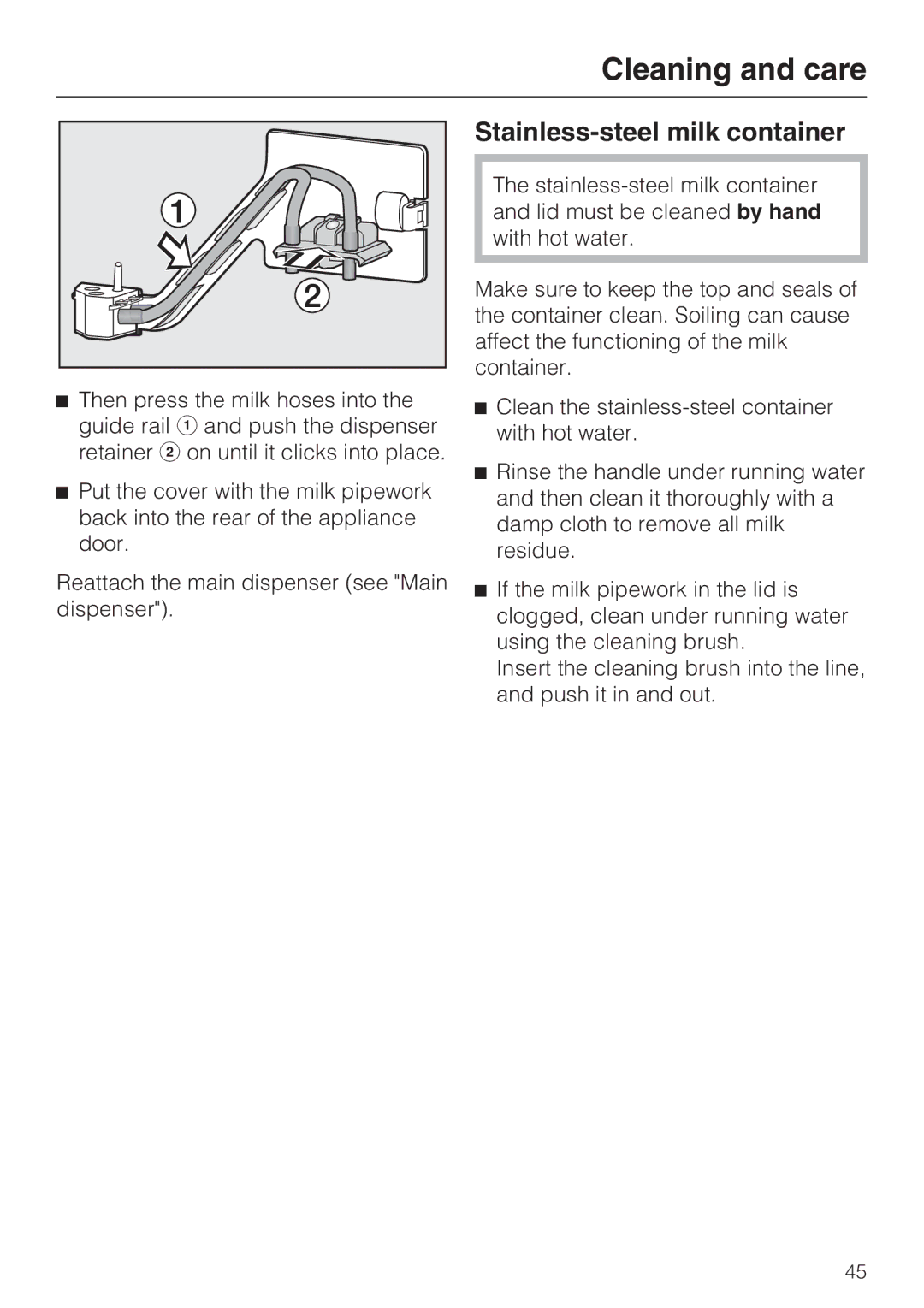 Miele CVA 4066 installation instructions Stainless-steel milk container 