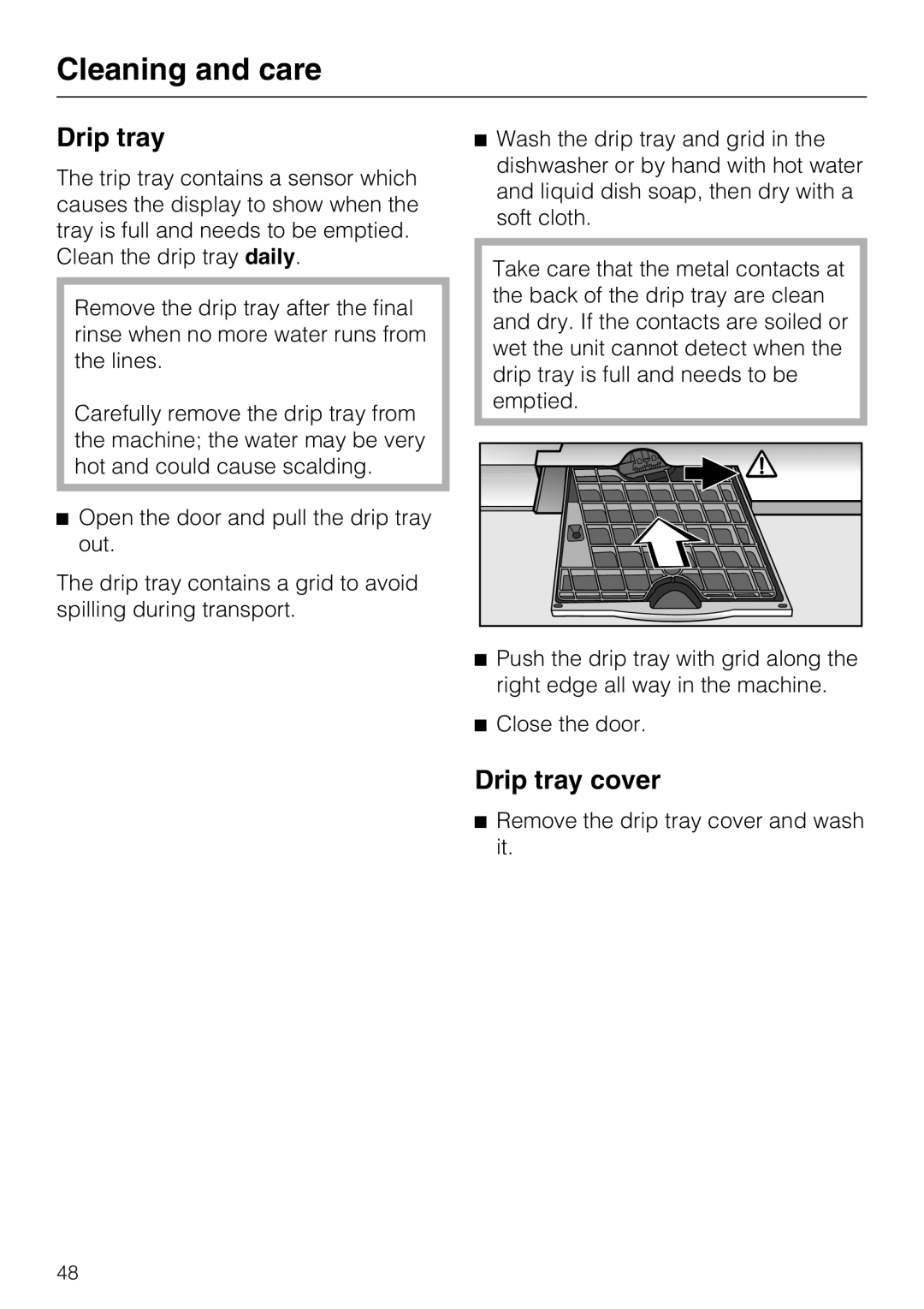 Miele CVA 4066 installation instructions Drip tray cover 