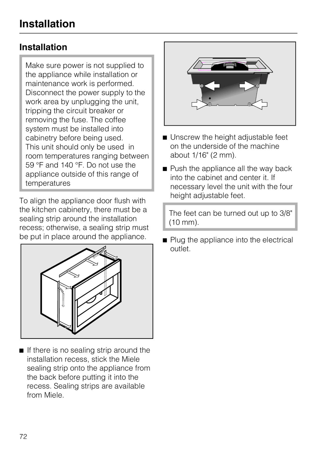 Miele CVA 4066 installation instructions Installation 