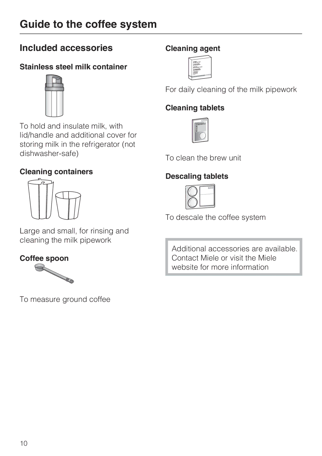 Miele CVA 4068, CVA 4062 installation instructions Included accessories 