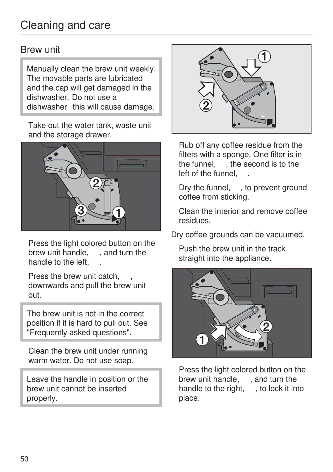 Miele CVA 4068, CVA 4062 installation instructions Brew unit 