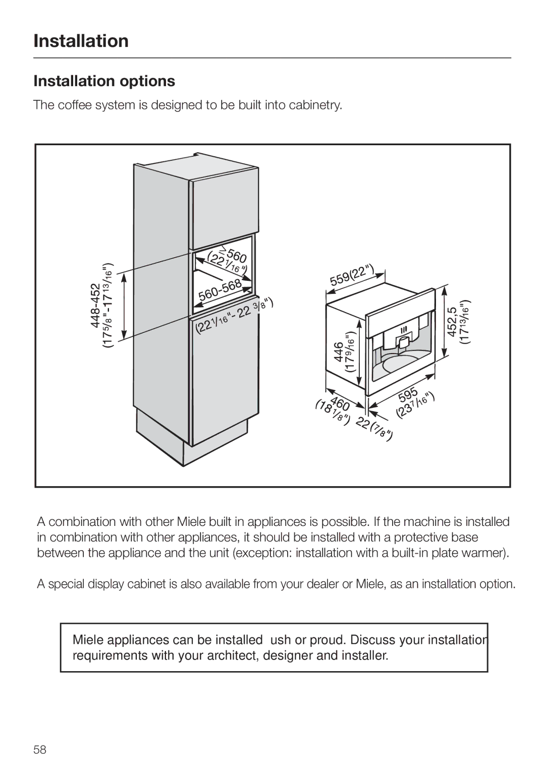 Miele CVA 4070 EN-CA installation instructions Installation options 