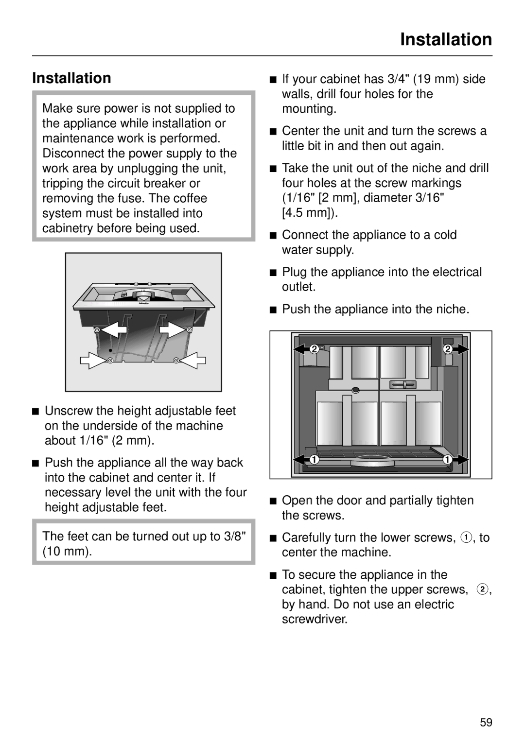 Miele CVA 4070 EN-CA installation instructions Installation 