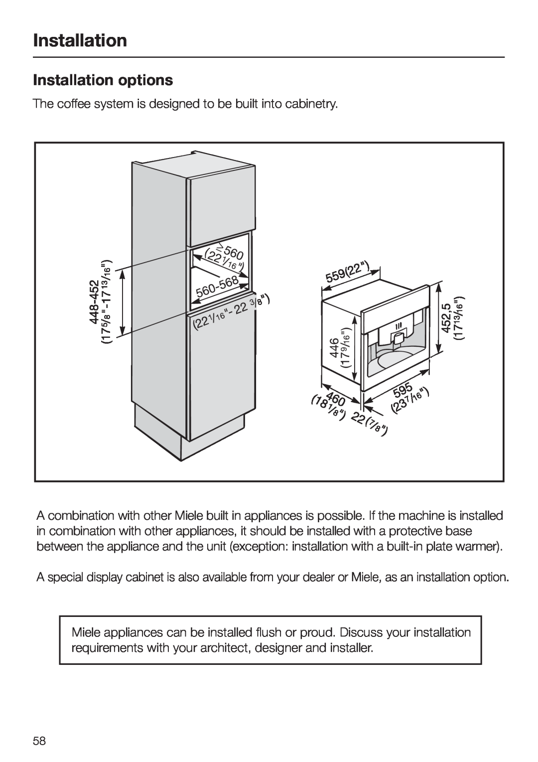 Miele CVA 4070 EN-CA installation instructions Installation options 
