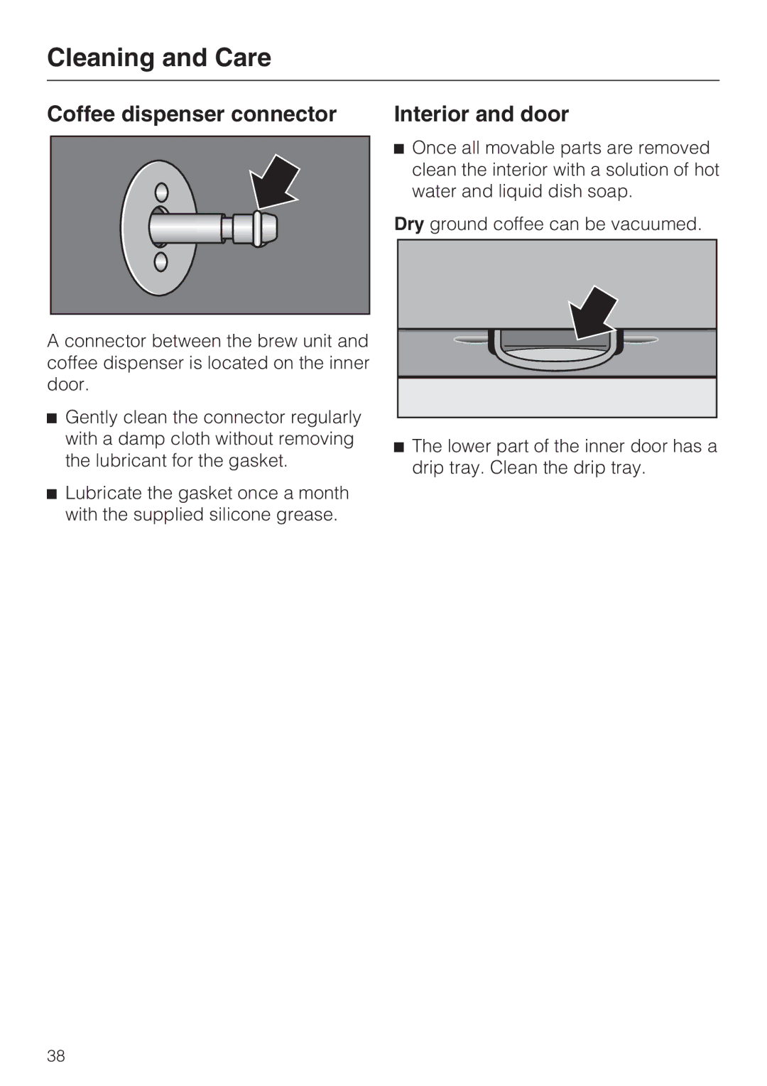 Miele CVA 4070 installation instructions Coffee dispenser connector, Interior and door 