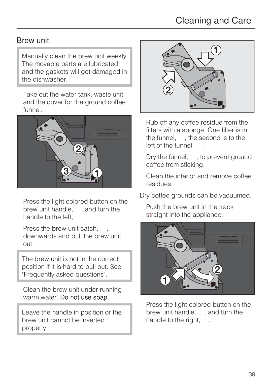 Miele CVA 4070 installation instructions Brew unit 