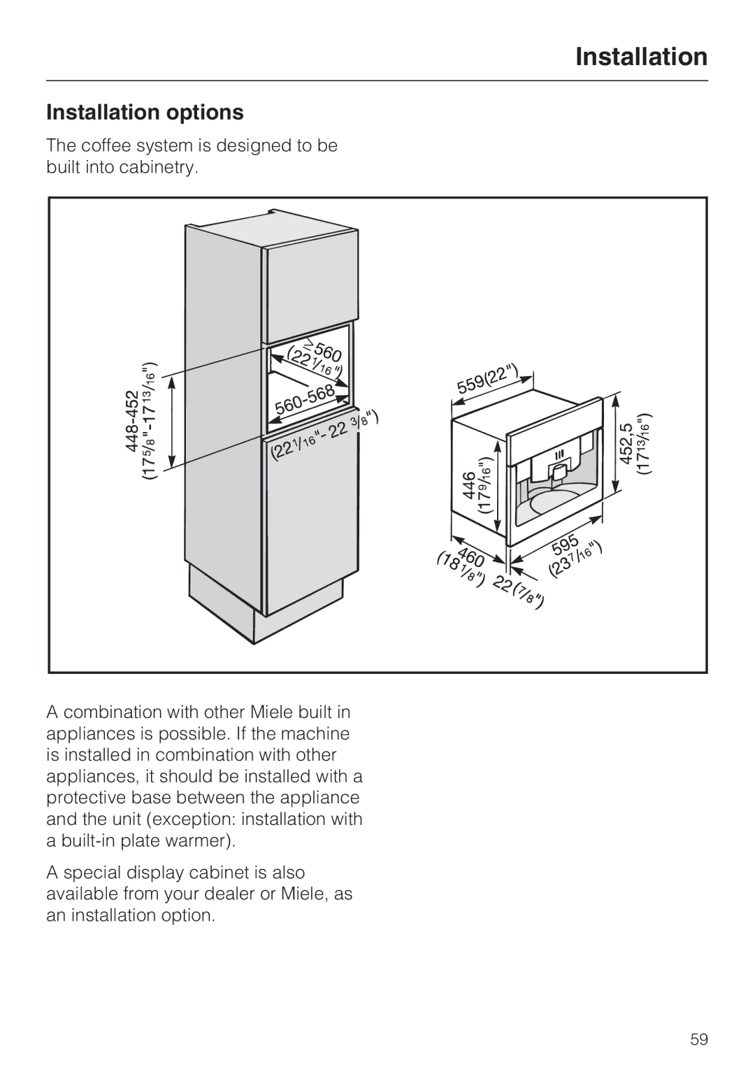 Miele CVA 4075 EN-CA installation instructions Installation options 