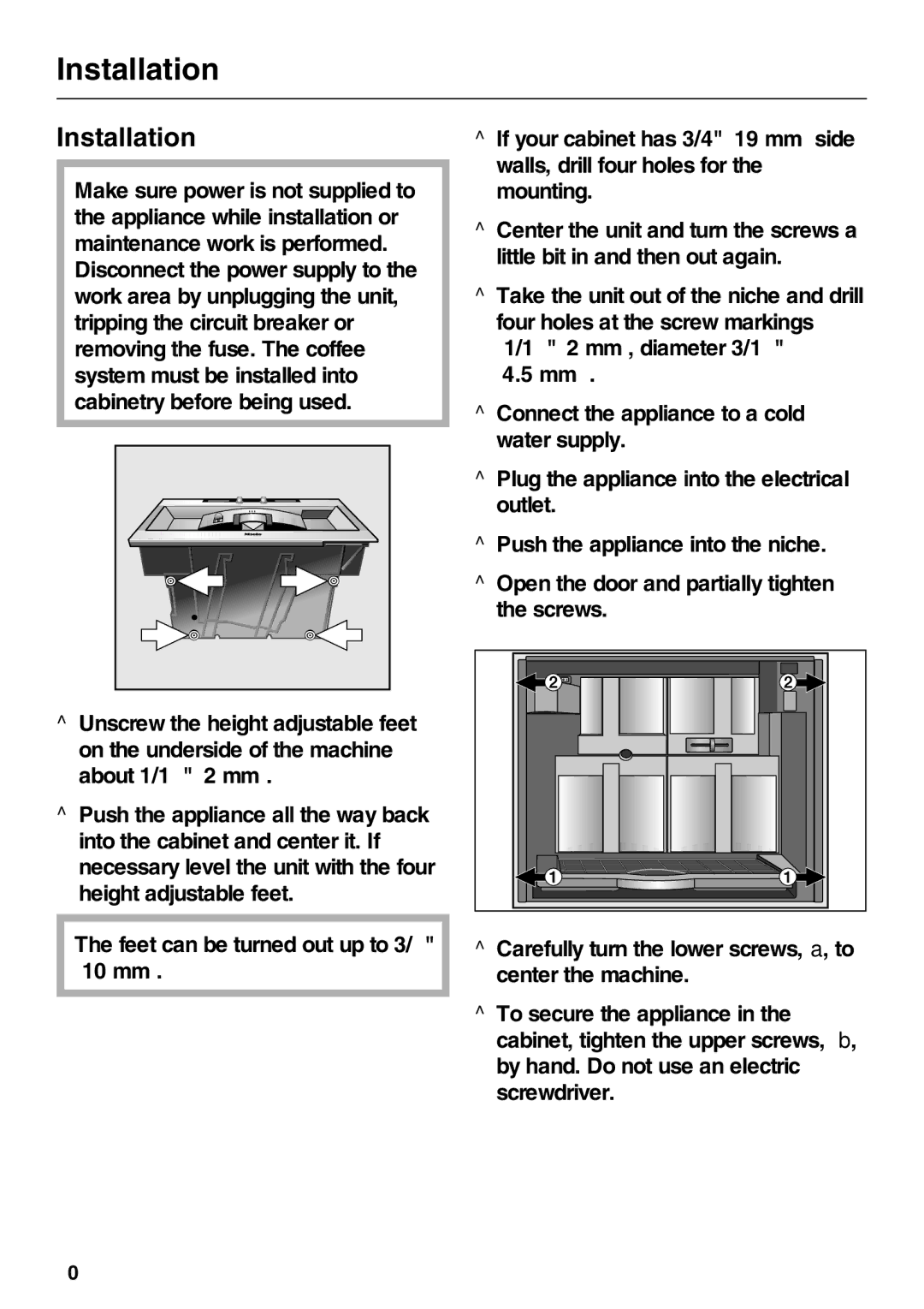 Miele CVA 4075 EN-CA installation instructions Installation 