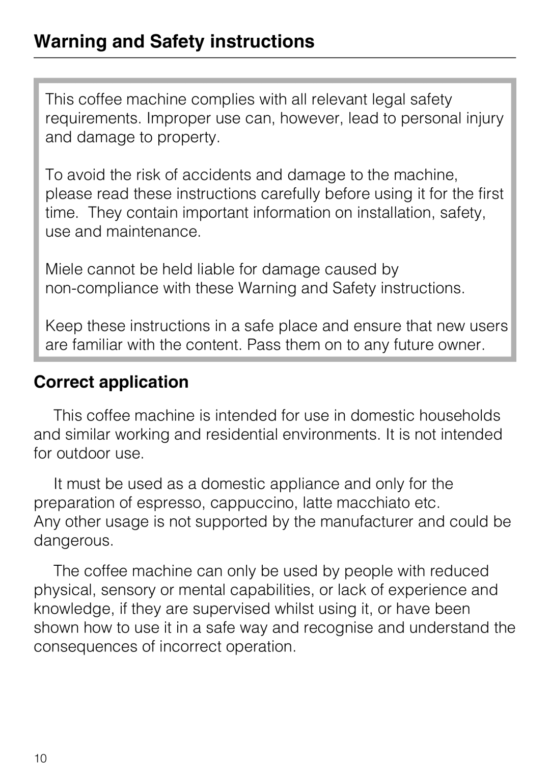 Miele CVA 6431 (C) installation instructions Correct application 