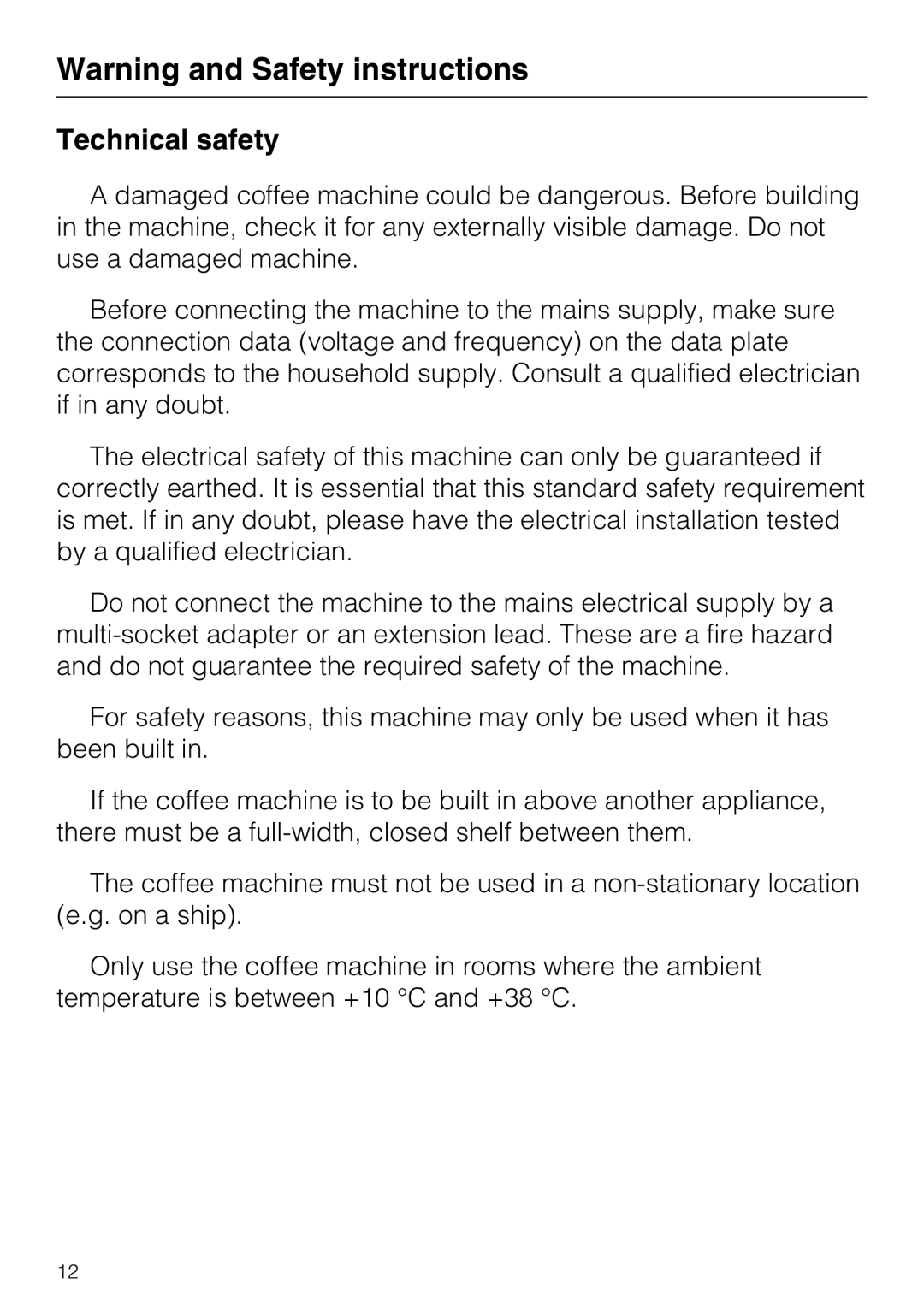 Miele CVA 6431 (C) installation instructions Technical safety 