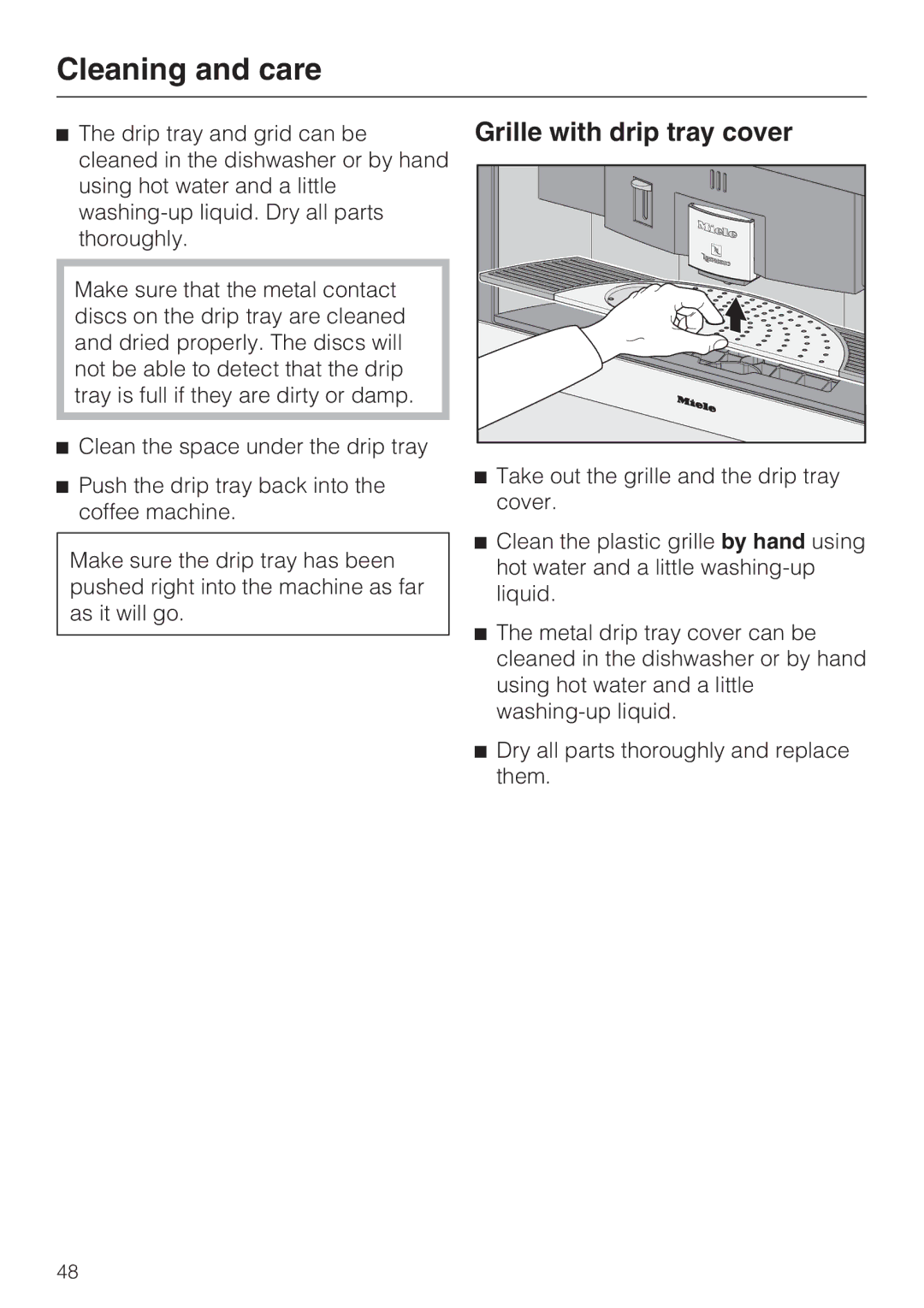 Miele CVA 6431 (C) installation instructions Grille with drip tray cover 