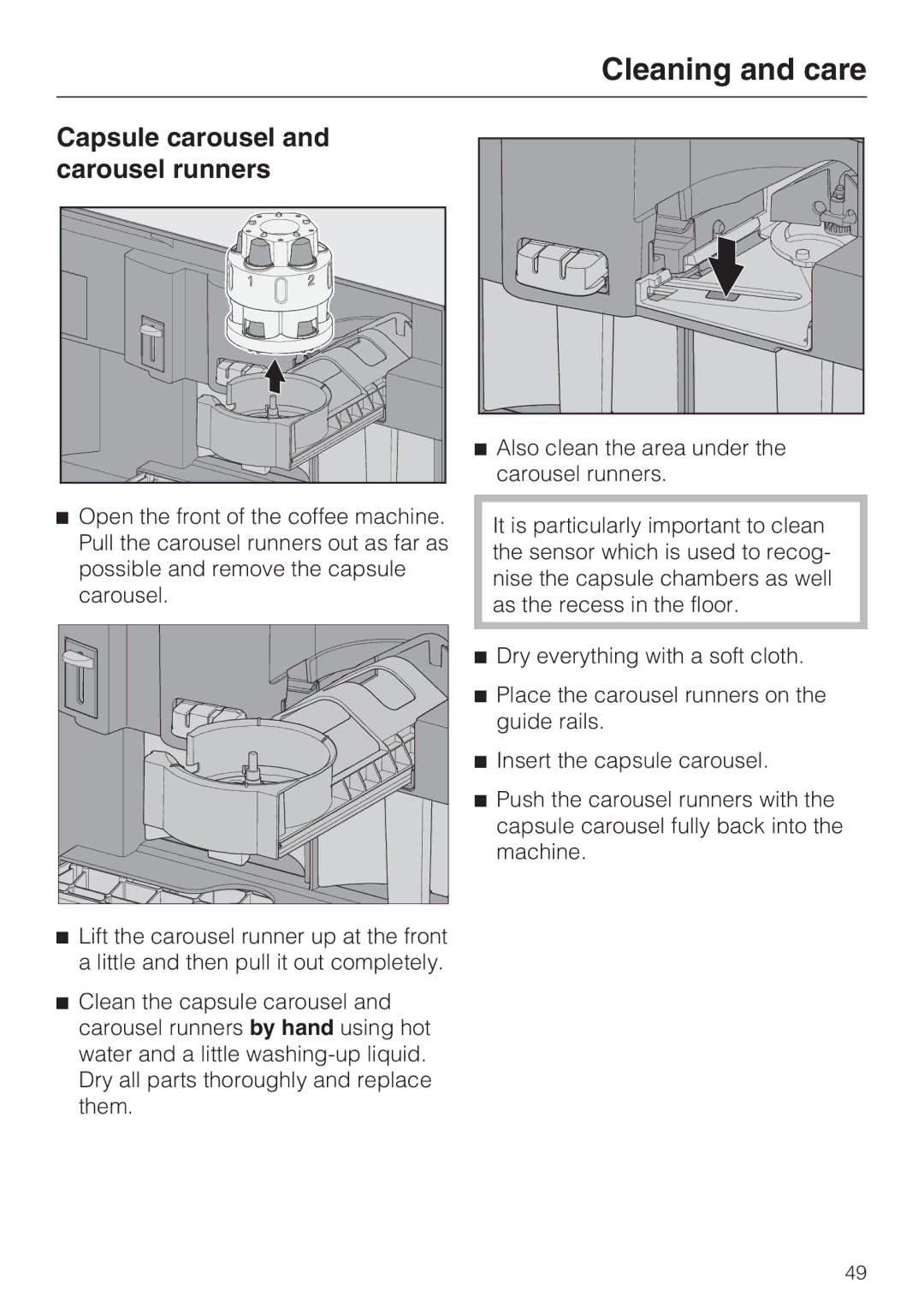 Miele CVA 6431 (C) installation instructions Capsule carousel and carousel runners 