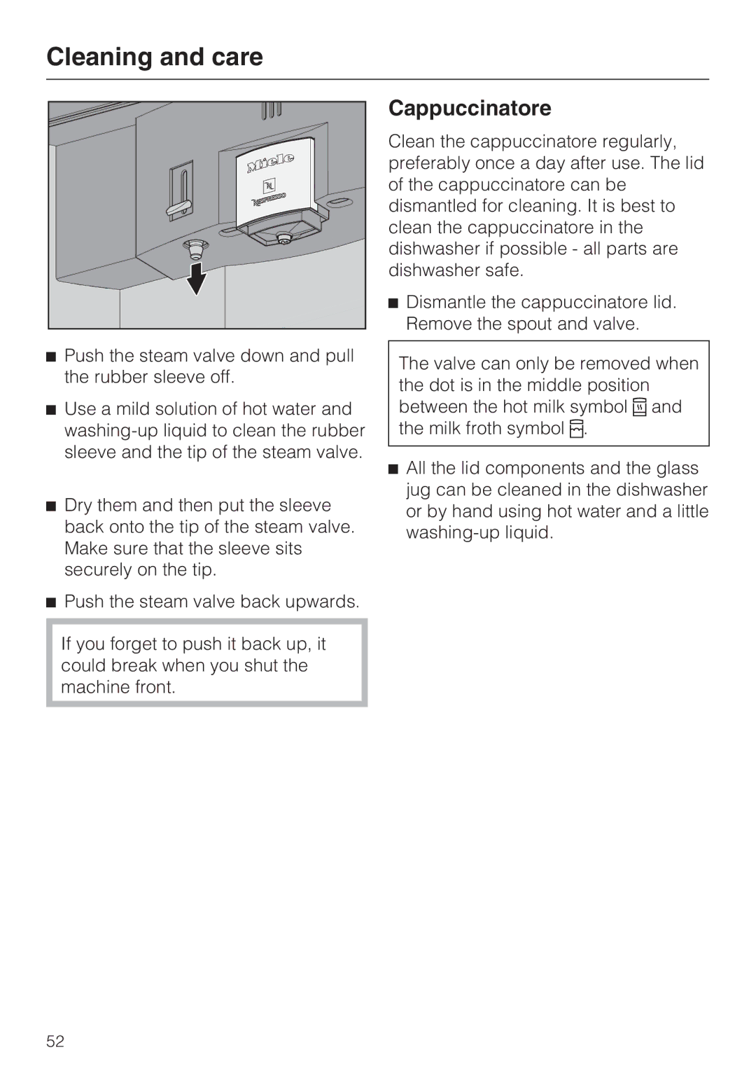 Miele CVA 6431 (C) installation instructions Cappuccinatore 