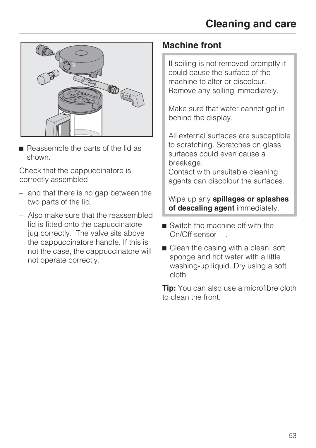 Miele CVA 6431 (C) installation instructions Machine front 