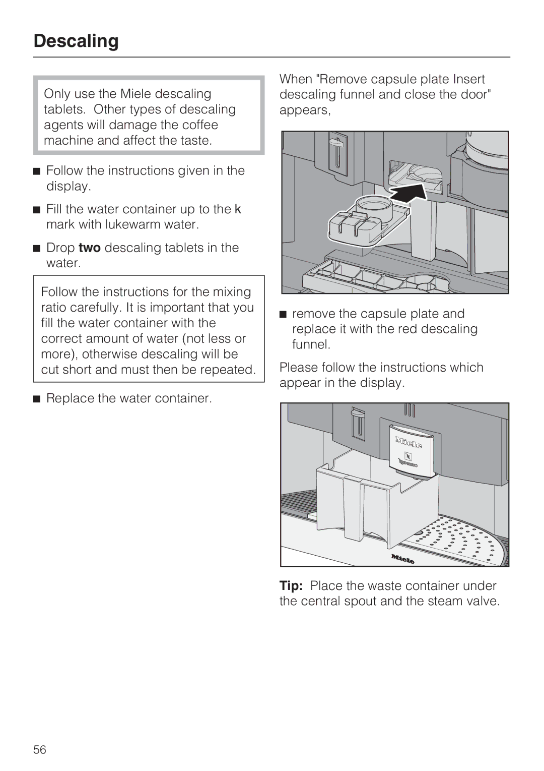 Miele CVA 6431 (C) installation instructions Descaling 