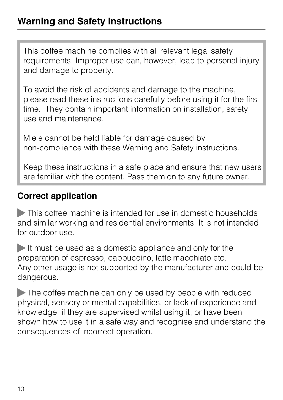 Miele CVA 6431 (C) installation instructions Warning and Safety instructions, Correct application 