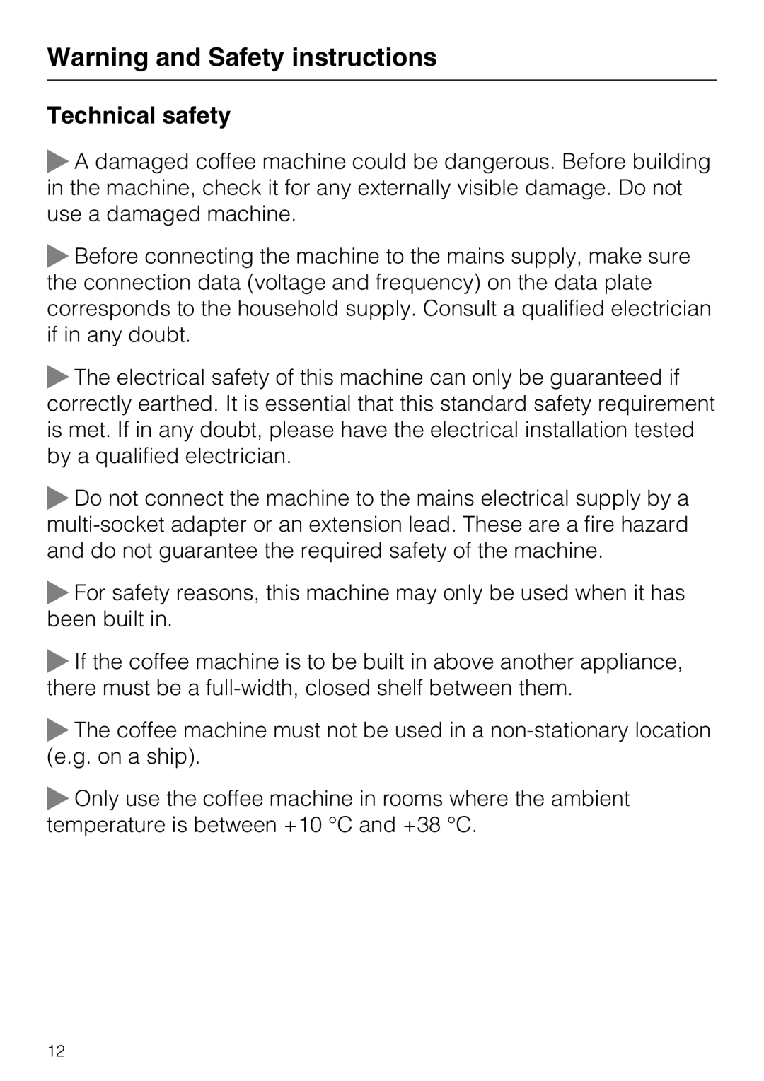 Miele CVA 6431 (C) installation instructions Technical safety, Warning and Safety instructions 