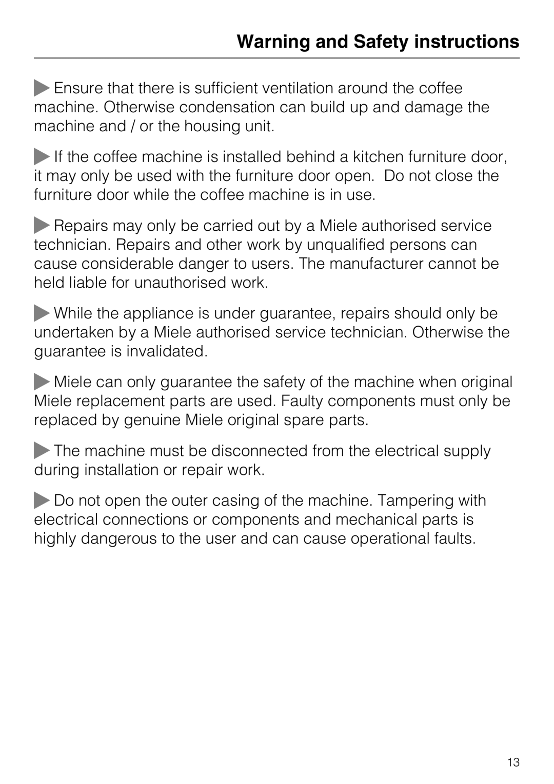 Miele CVA 6431 (C) installation instructions Warning and Safety instructions 