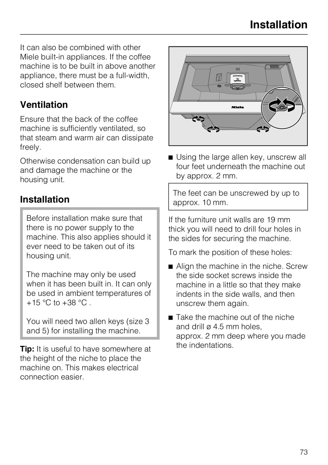 Miele CVA 6431 (C) installation instructions Ventilation, Installation 