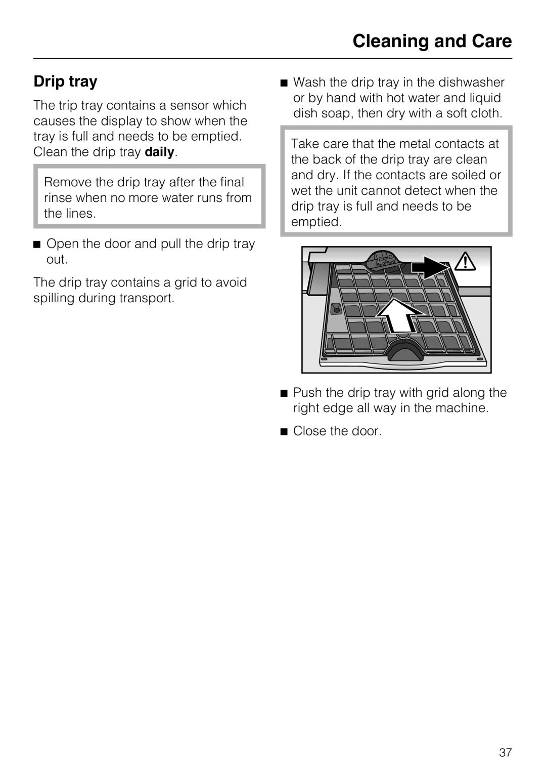 Miele CVA4075 installation instructions Drip tray 