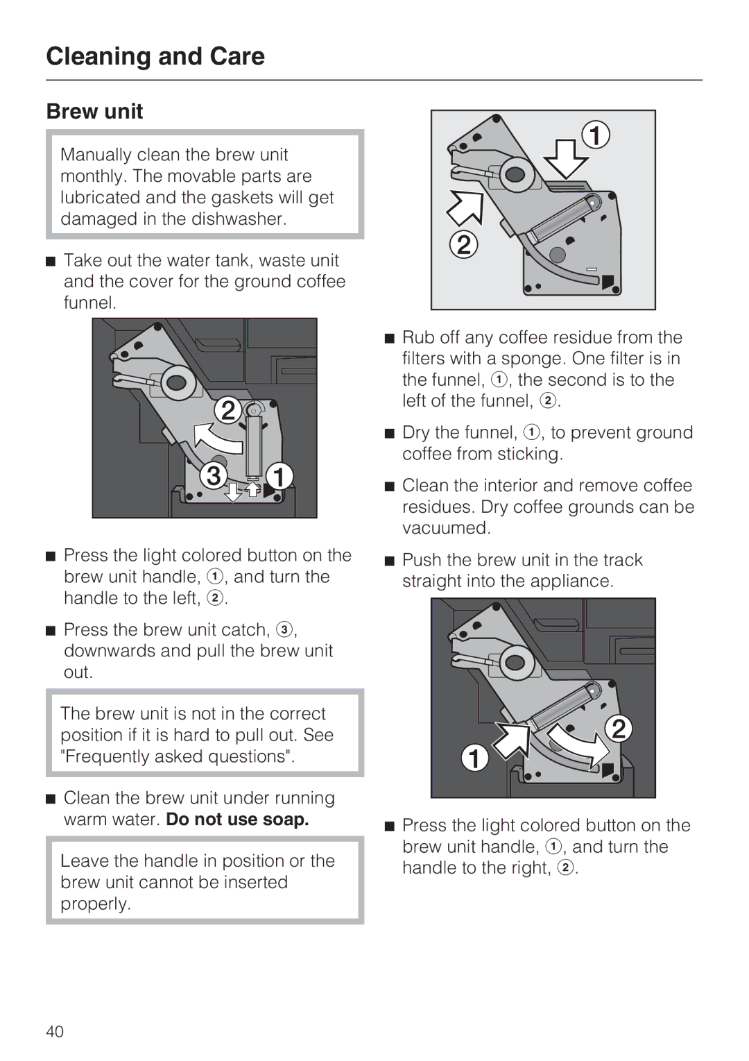 Miele CVA4075 installation instructions Brew unit 