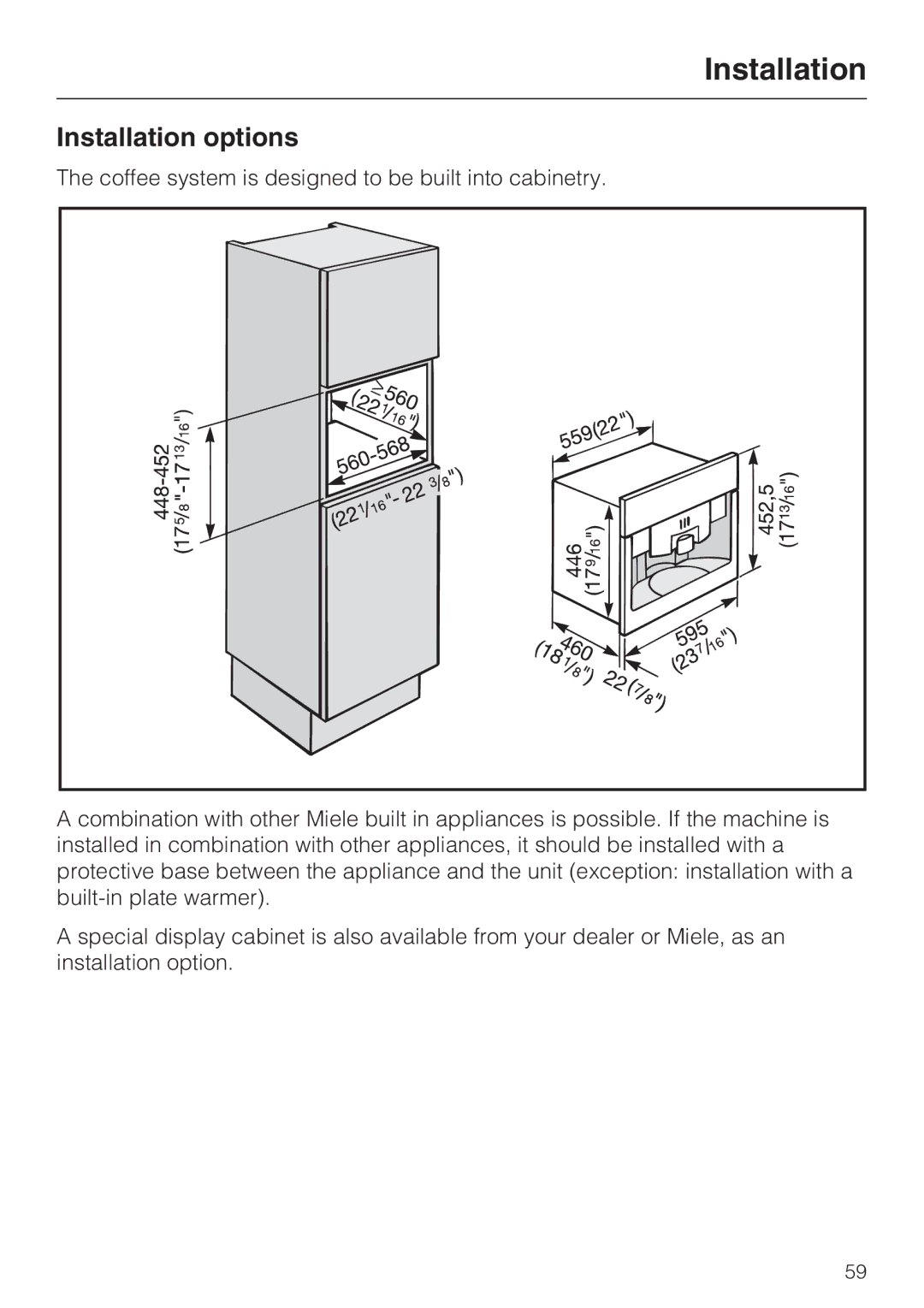 Miele CVA4075 installation instructions Installation options 