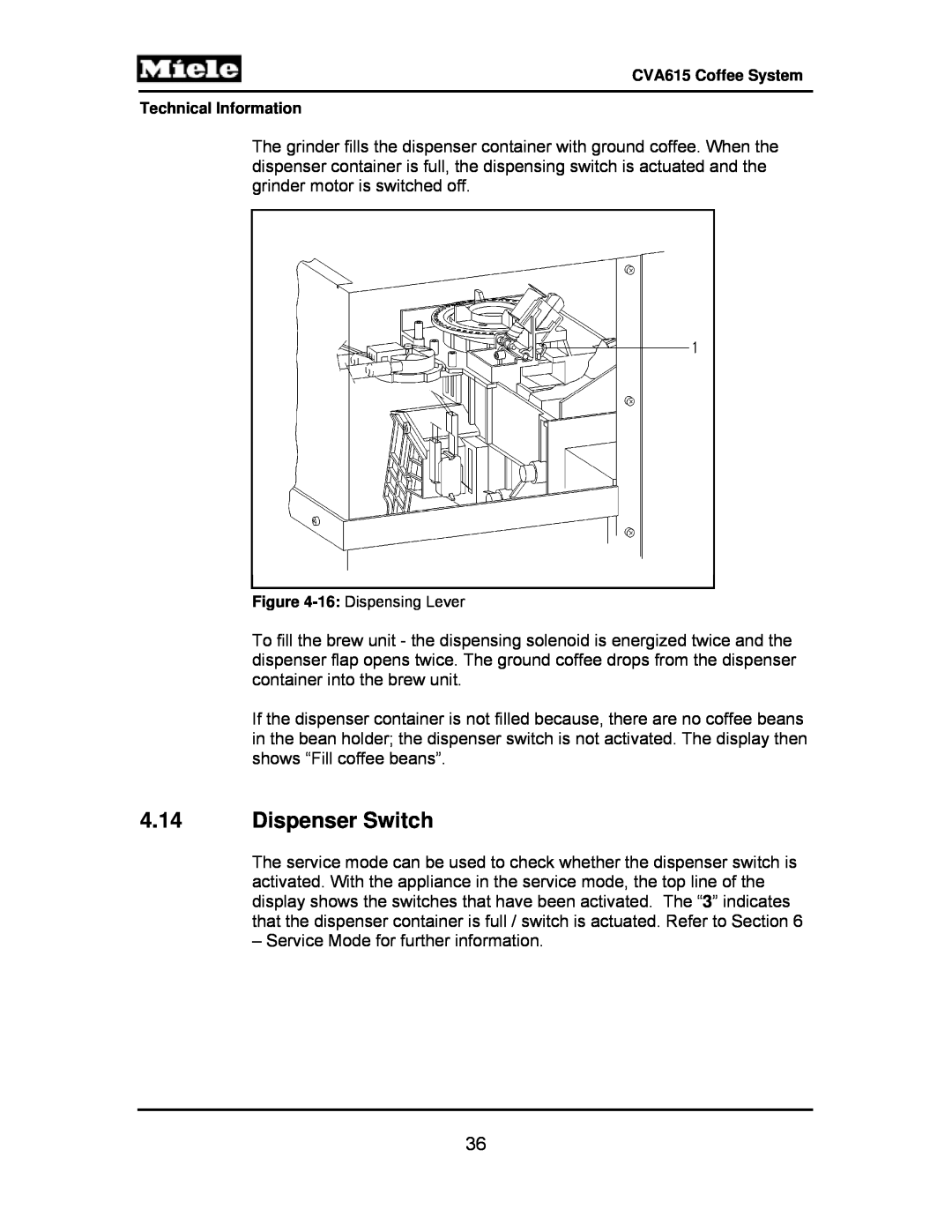 Miele CVA615 manual 4.14Dispenser Switch 