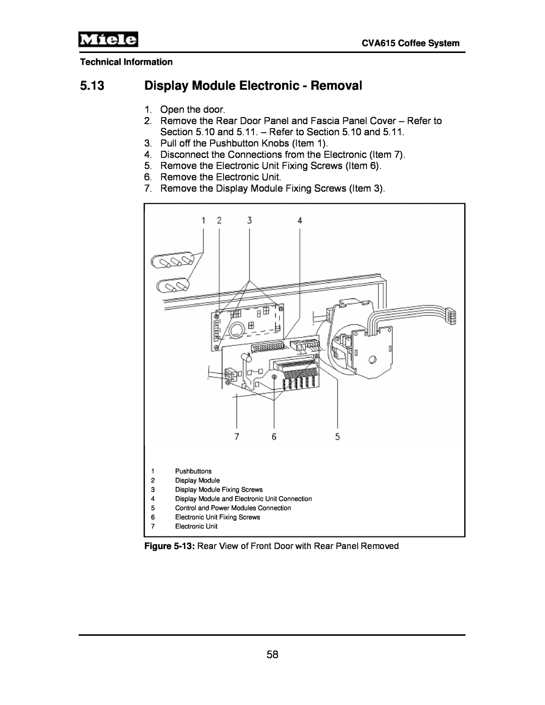 Miele CVA615 manual 5.13Display Module Electronic - Removal 