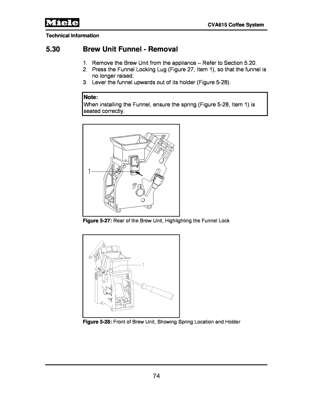 Miele CVA615 manual 5.30Brew Unit Funnel - Removal 