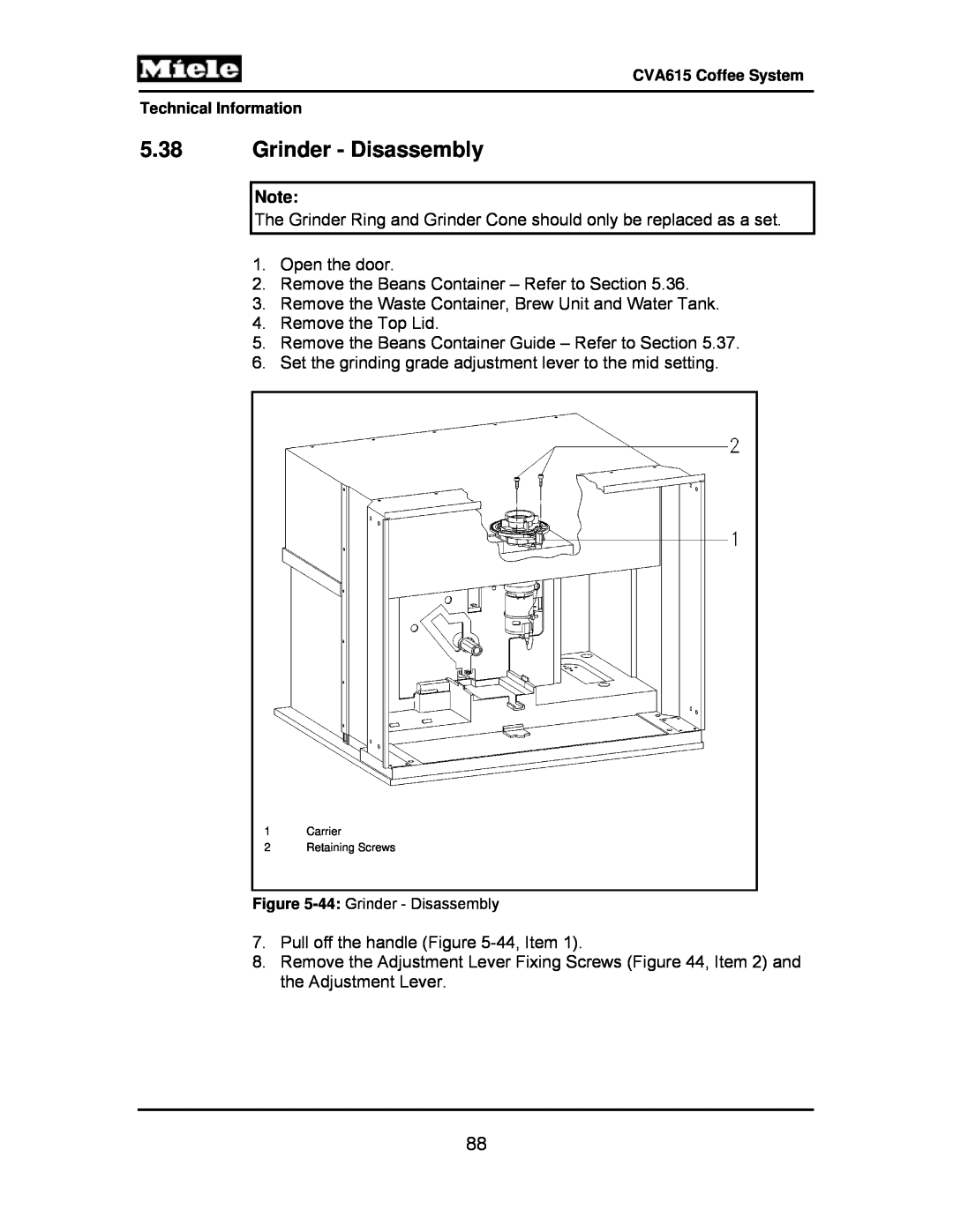 Miele CVA615 manual 5.38Grinder - Disassembly 
