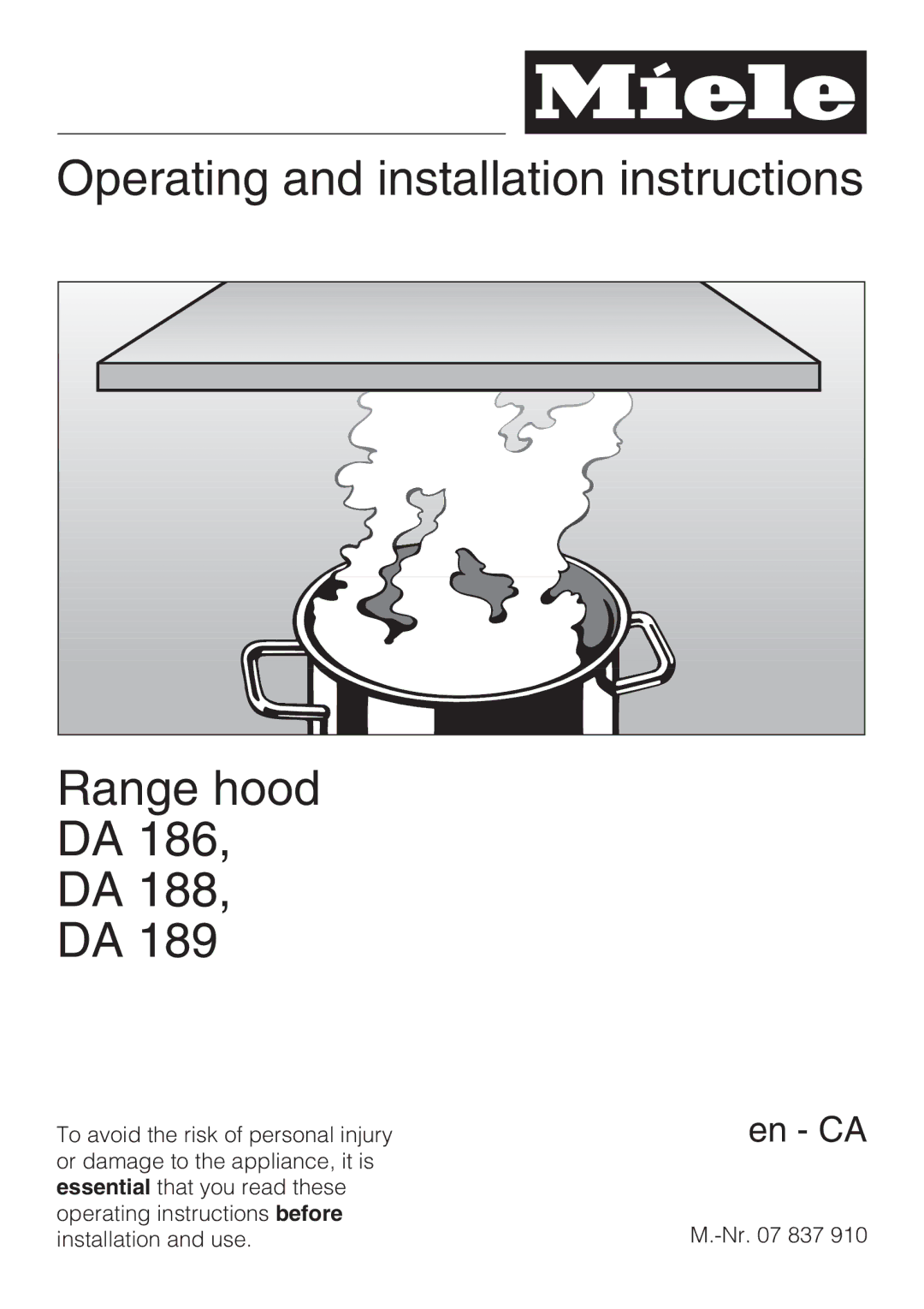 Miele DA 188, DA 186, DA 189 installation instructions En CA 